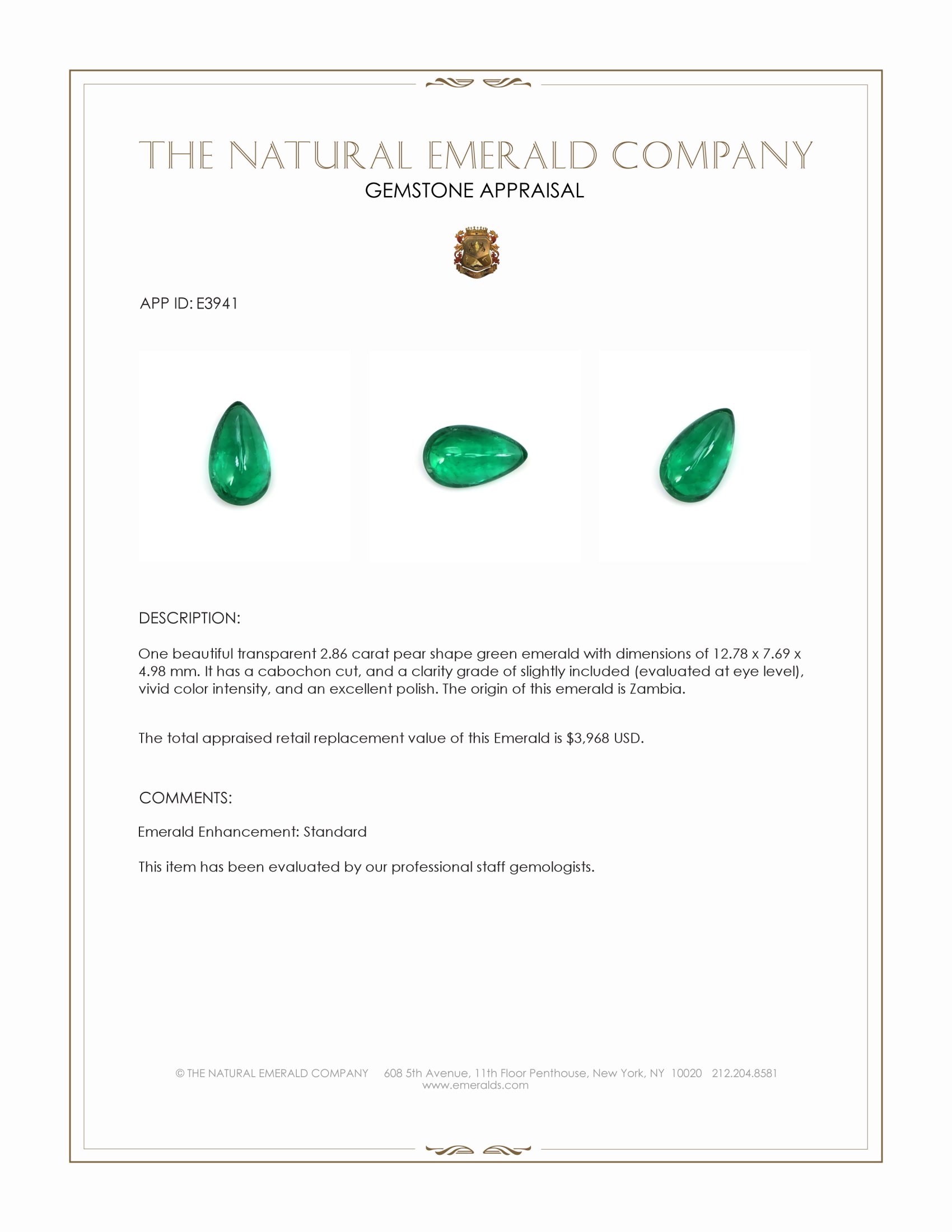 2.86 Ct. Cabochon Emerald from Zambia