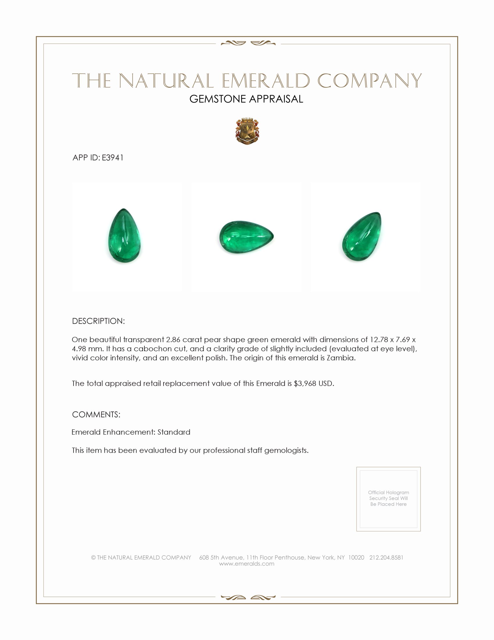 2.86 Ct. Cabochon Emerald from Zambia