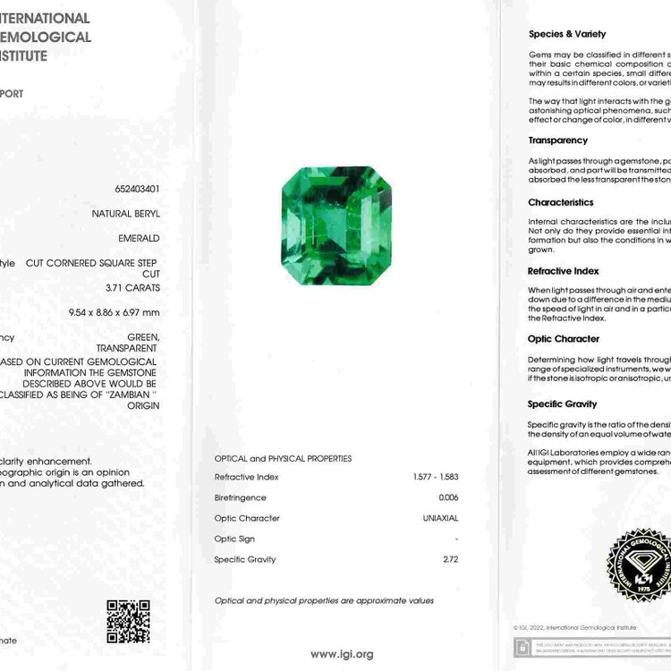 3.71 Ct. Emerald from Zambia