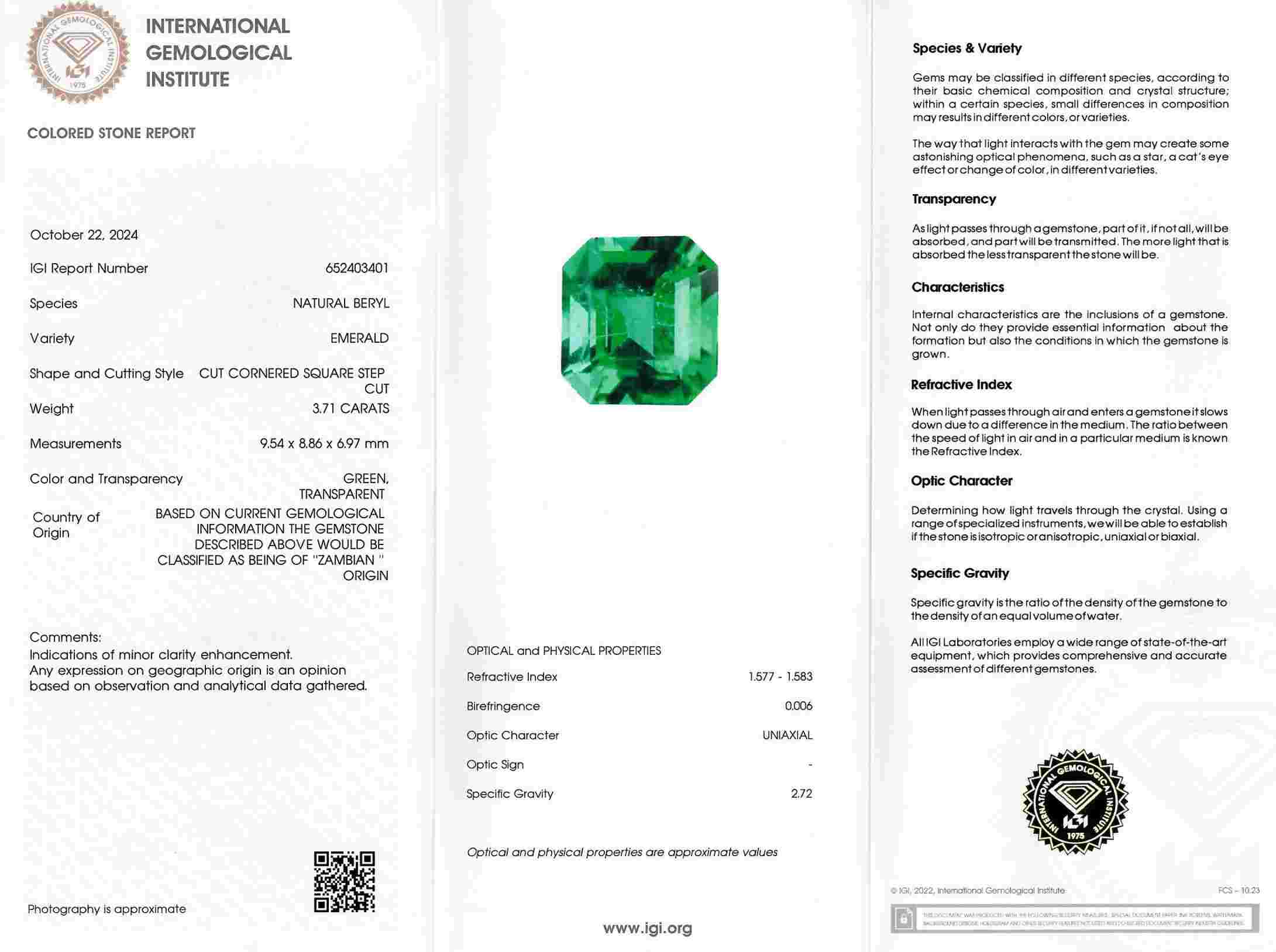 3.71 Ct. Emerald from Zambia