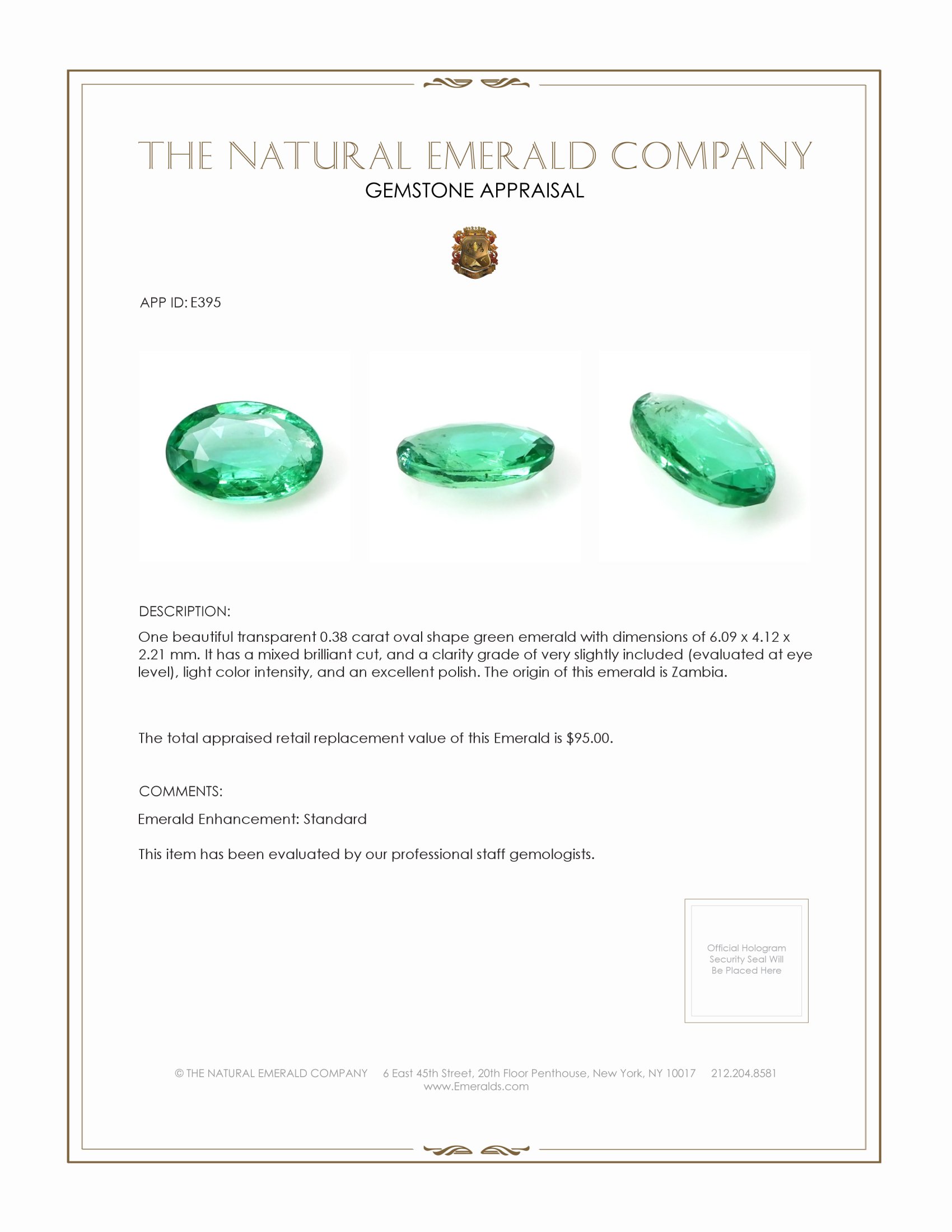 0.38 Ct. Emerald from Zambia