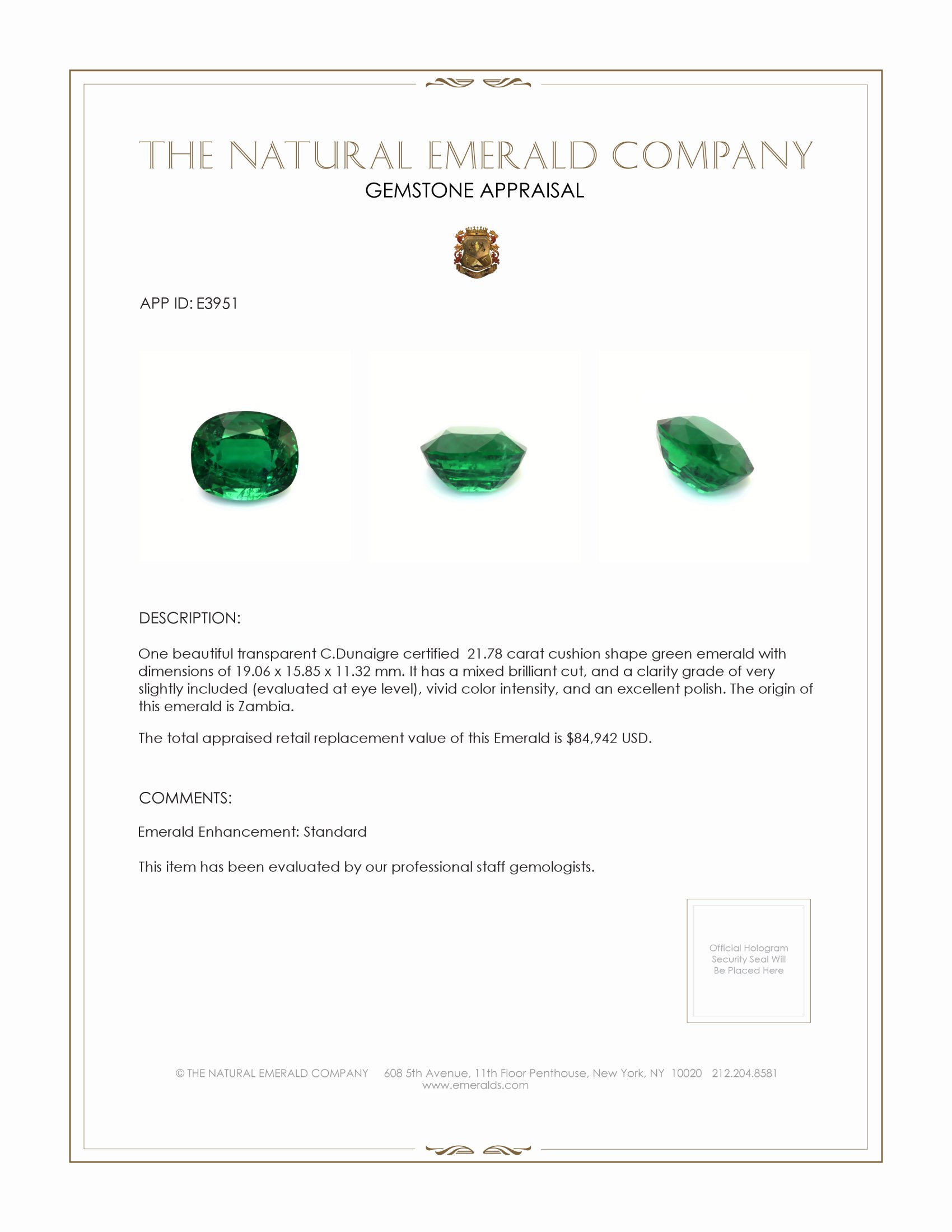 21.78 Ct. Emerald from Zambia