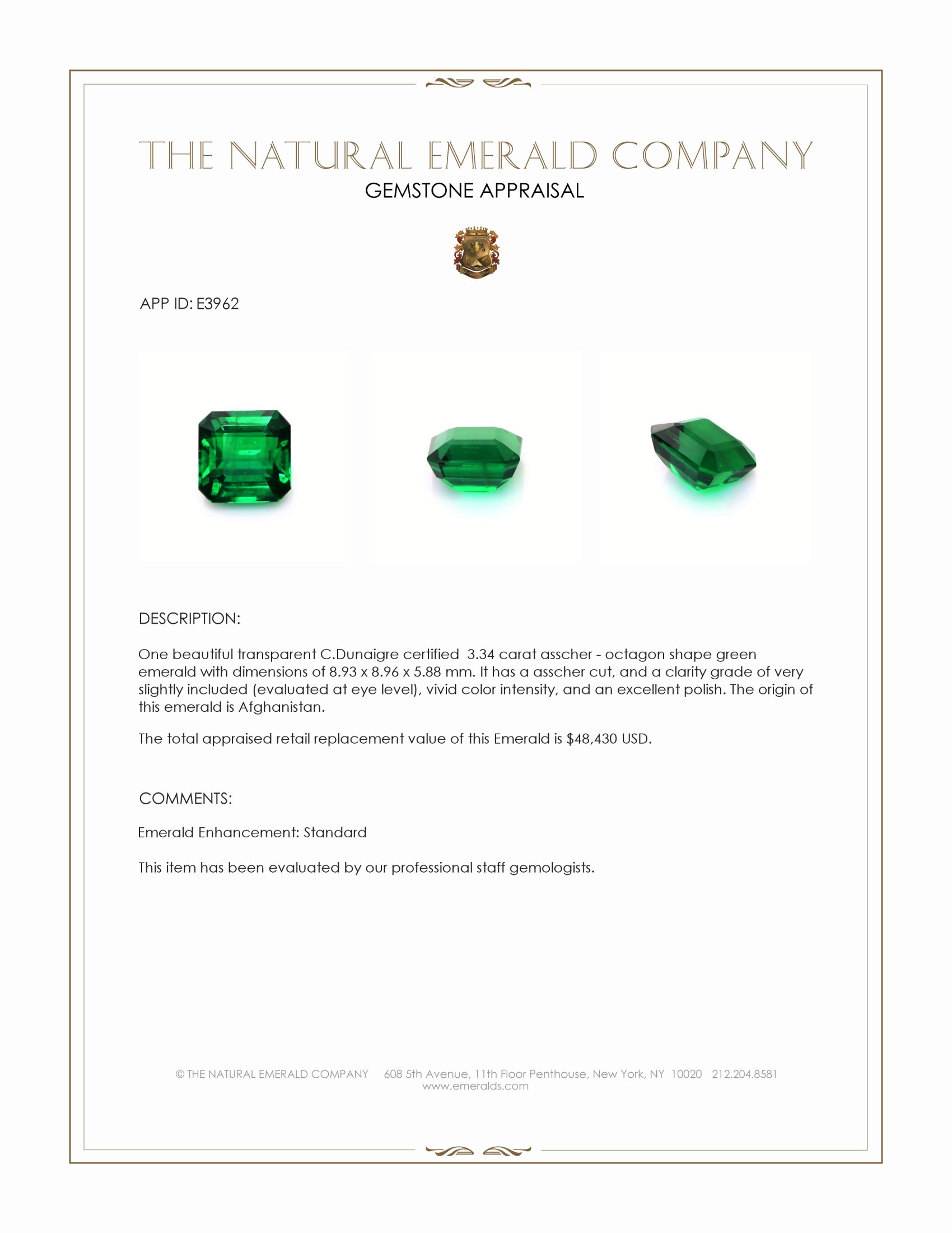 3.34 Ct. Emerald from Afghanistan
