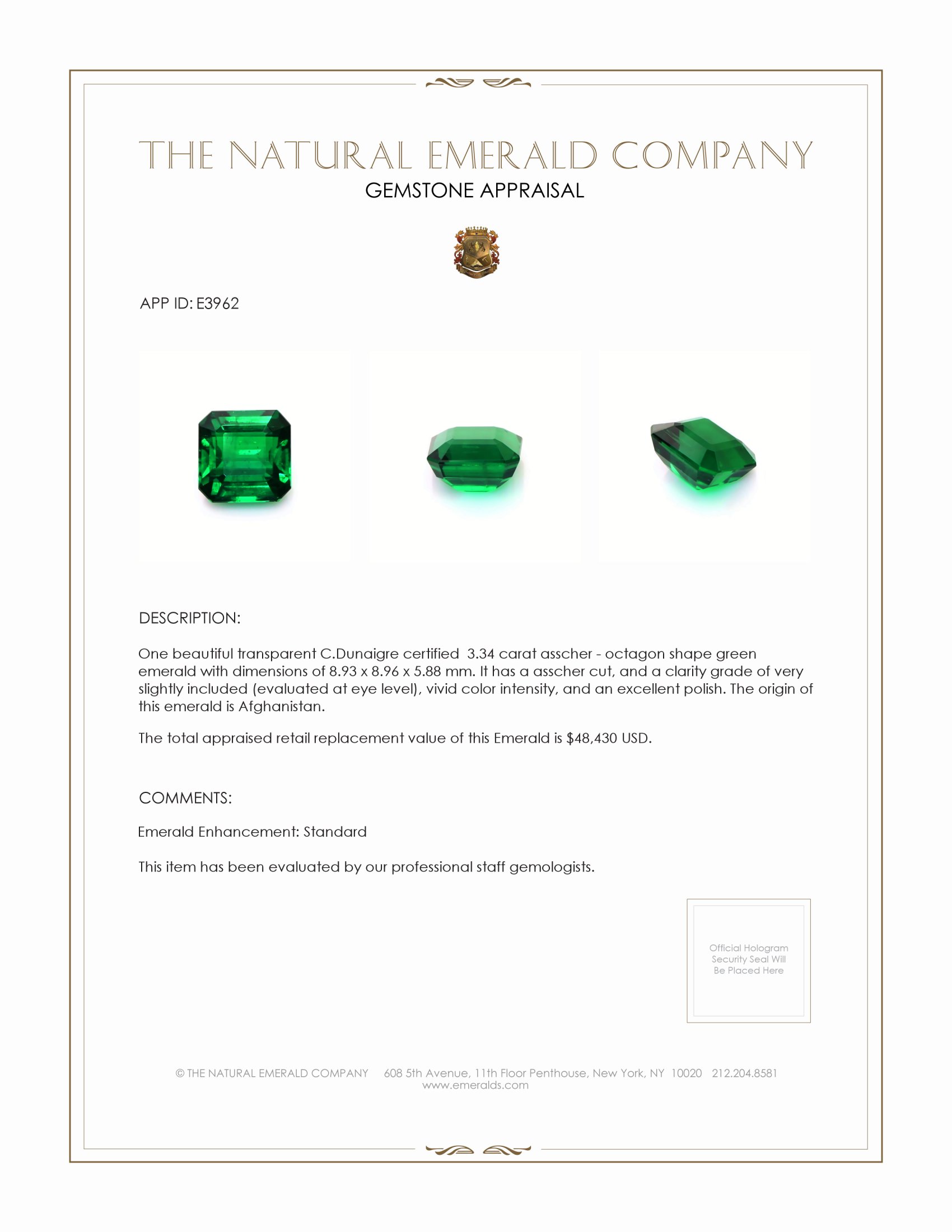 3.34 Ct. Emerald from Afghanistan