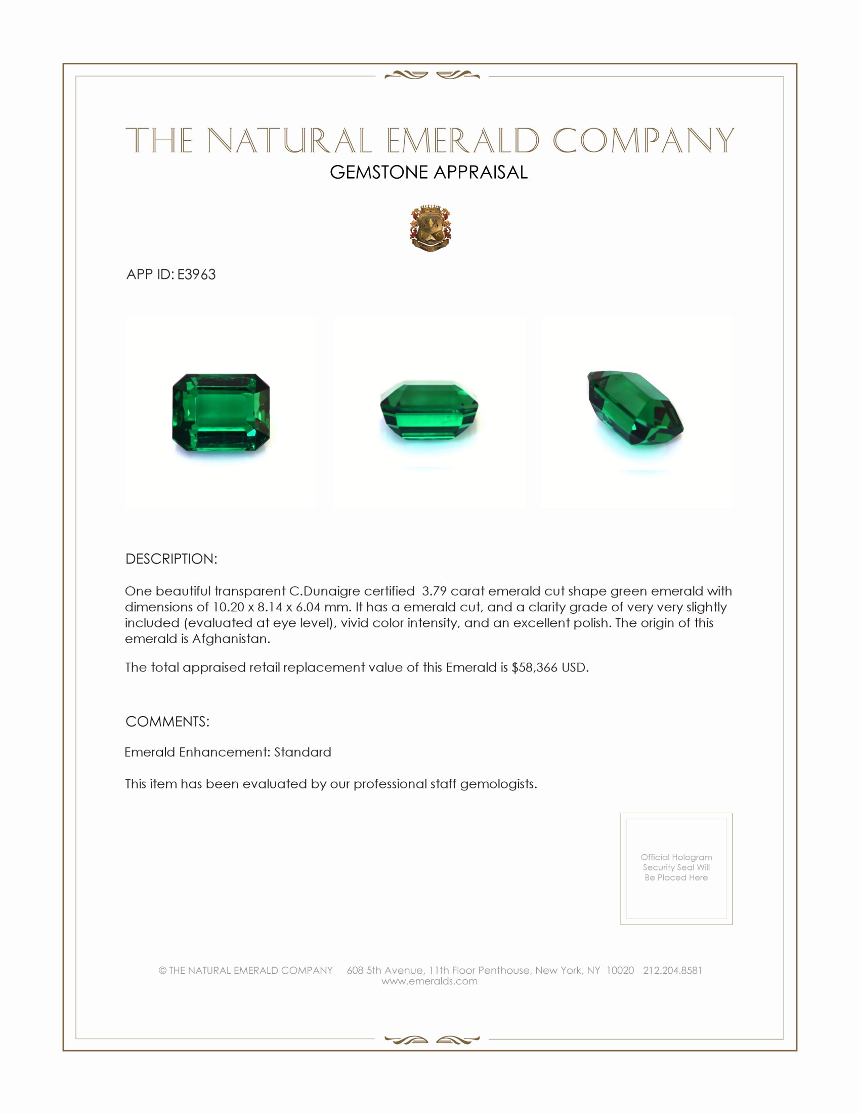 3.79 Ct. Emerald from Afghanistan