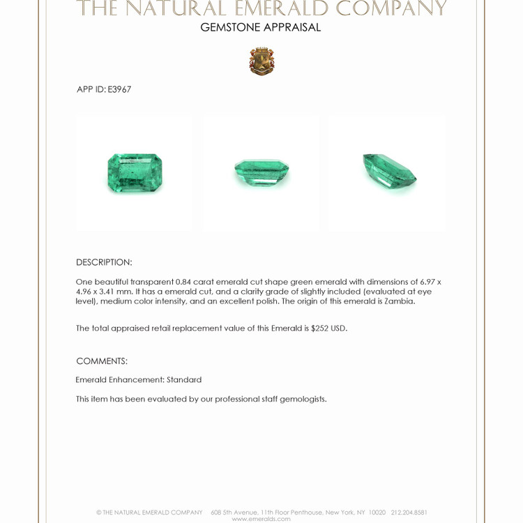 0.84 Ct. Emerald from Zambia