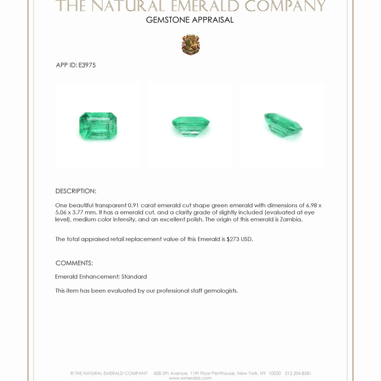 0.91 Ct. Emerald from Zambia