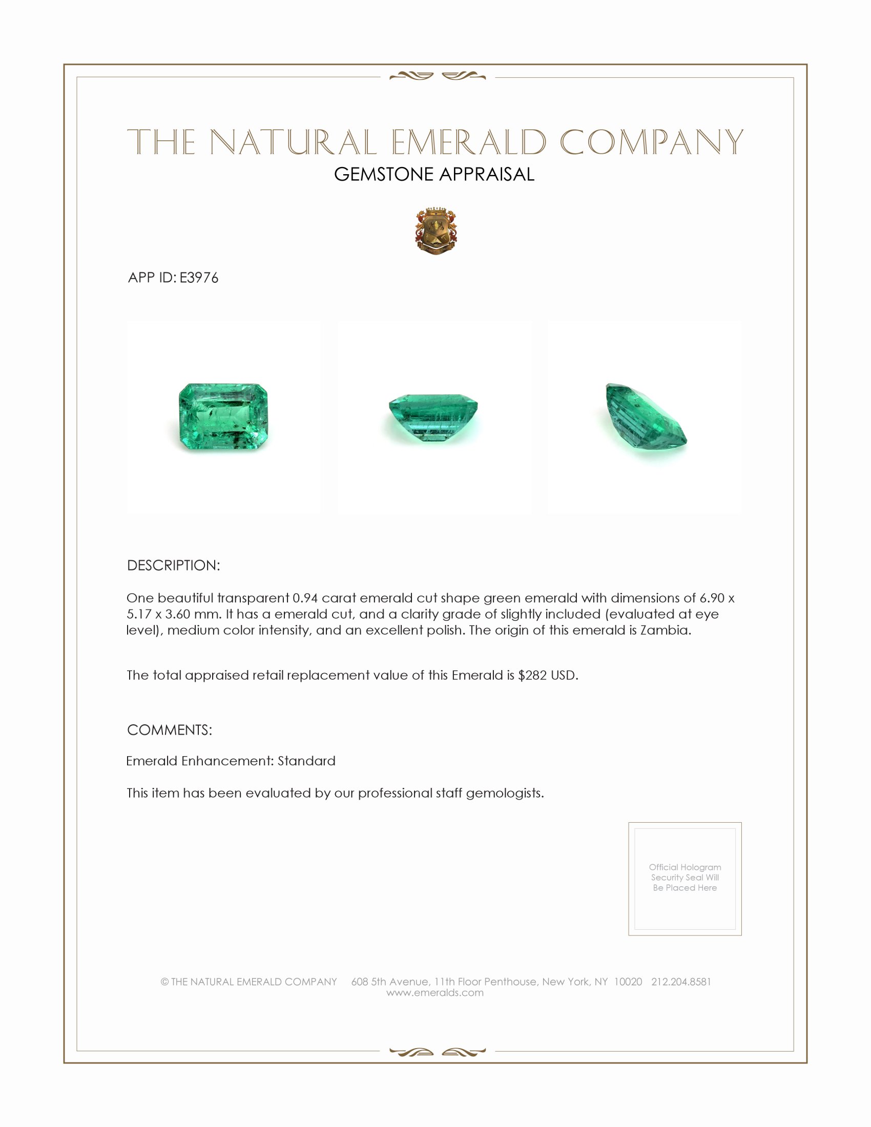 0.94 Ct. Emerald from Zambia