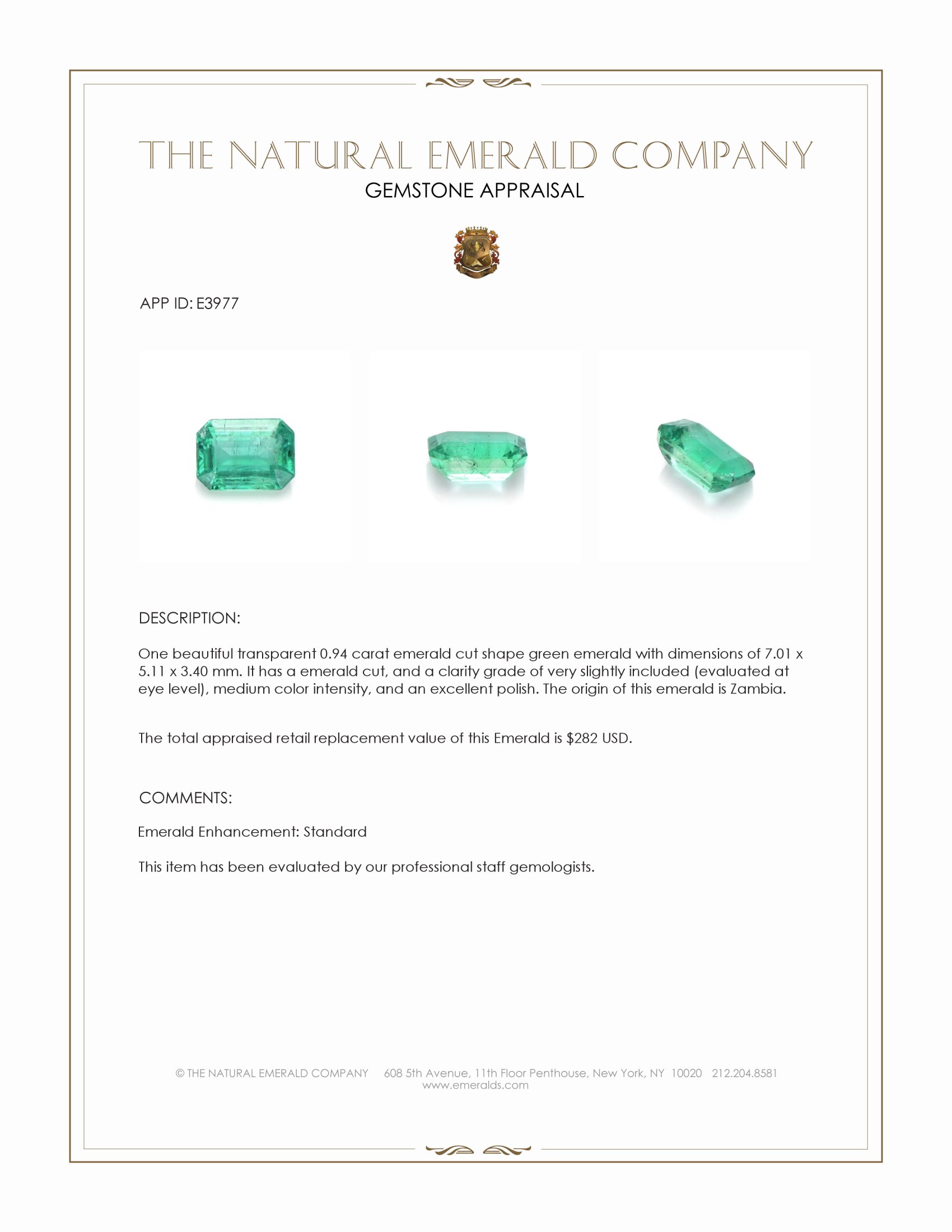 0.94 Ct. Emerald from Zambia