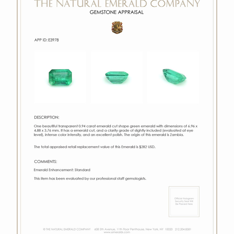 0.94 Ct. Emerald from Zambia
