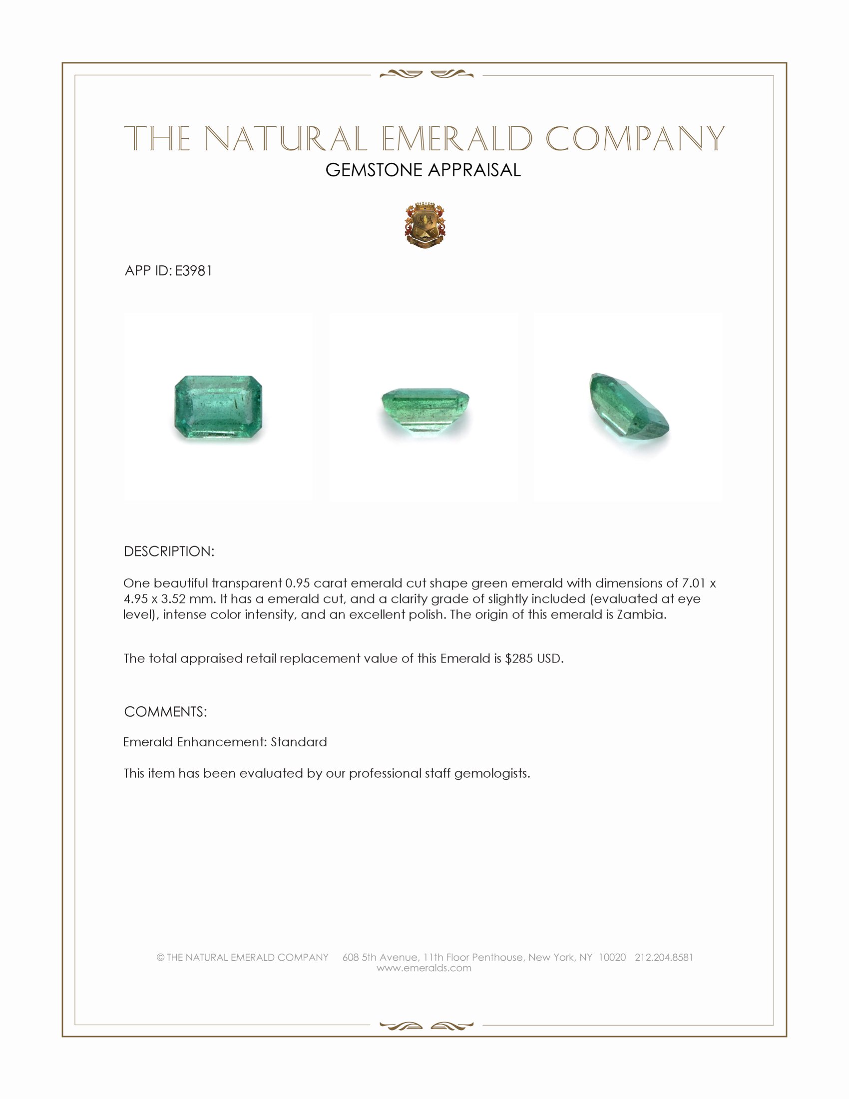 0.95 Ct. Emerald from Zambia