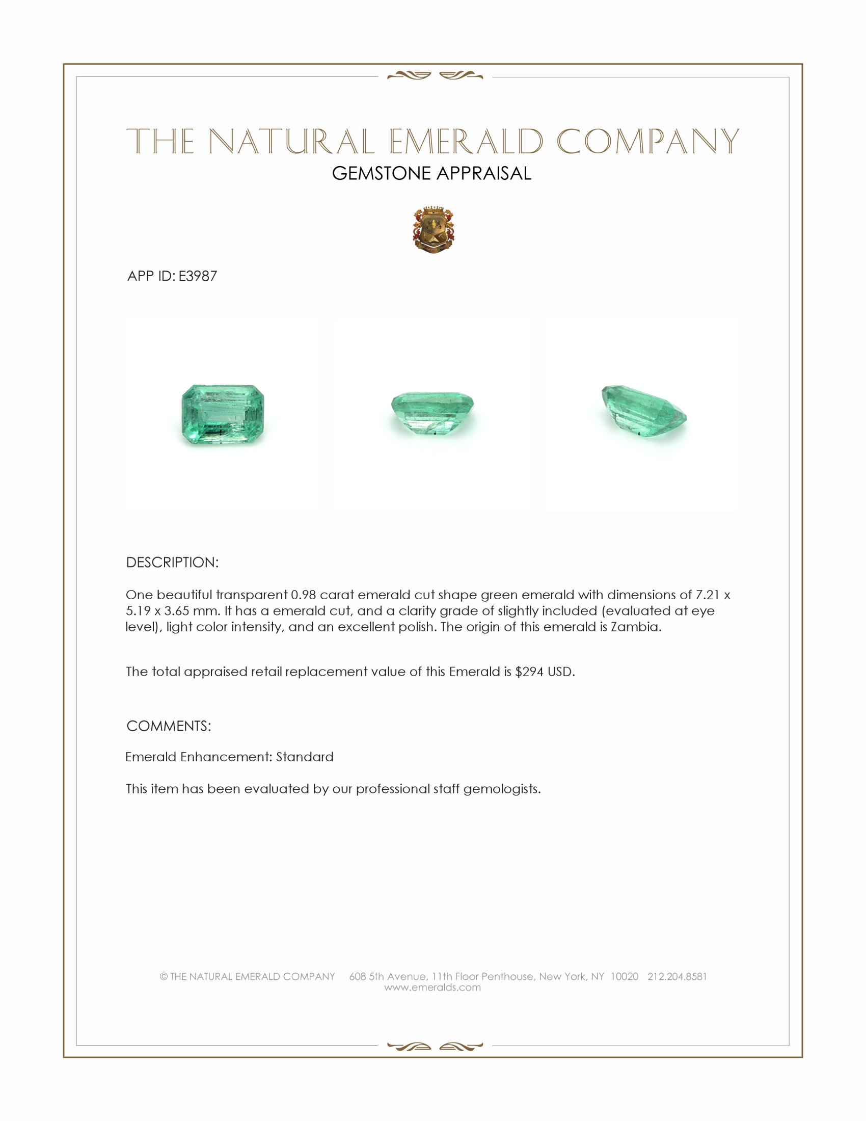 0.98 Ct. Emerald from Zambia