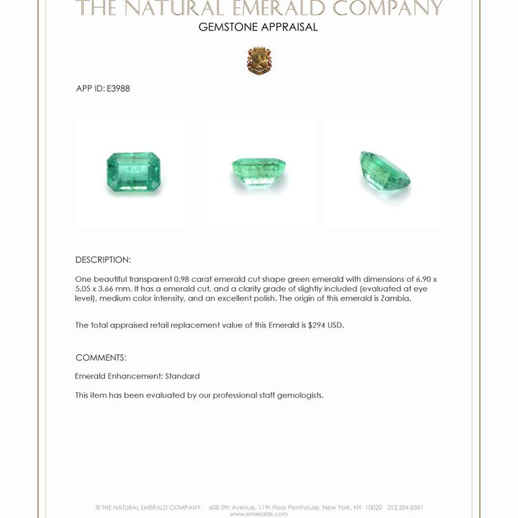 0.98 Ct. Emerald from Zambia