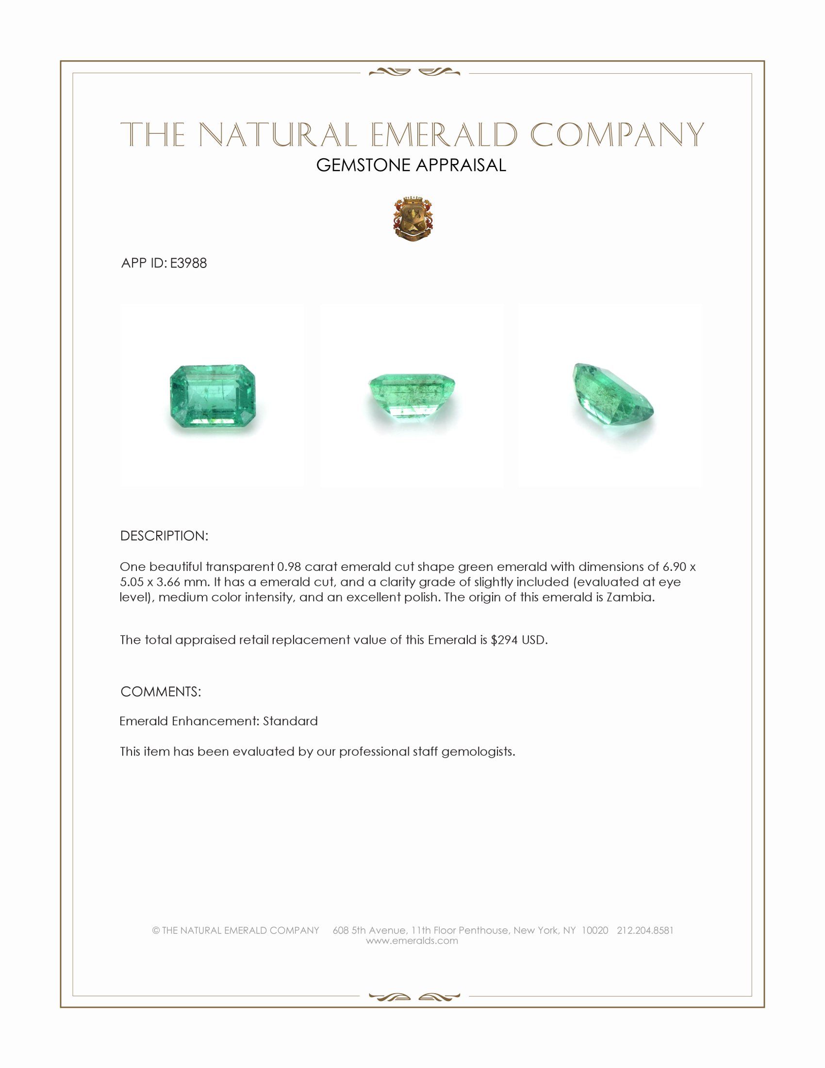 0.98 Ct. Emerald from Zambia