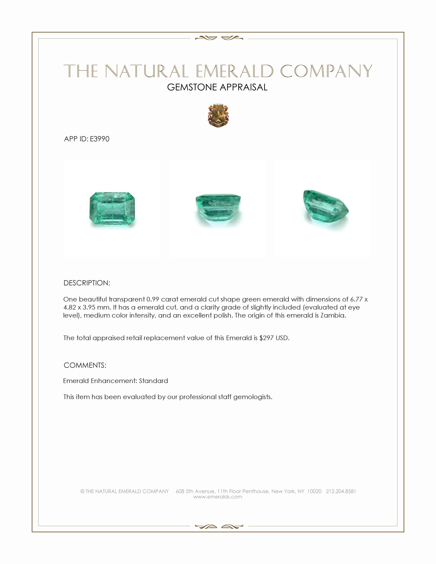 0.99 Ct. Emerald from Zambia