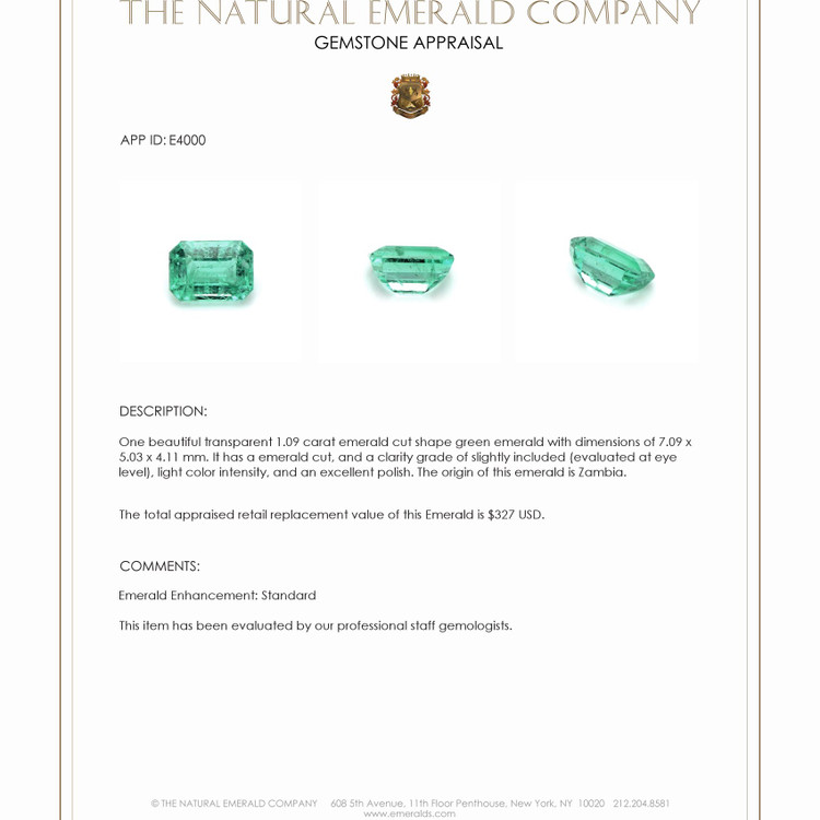 1.09 Ct. Emerald from Zambia