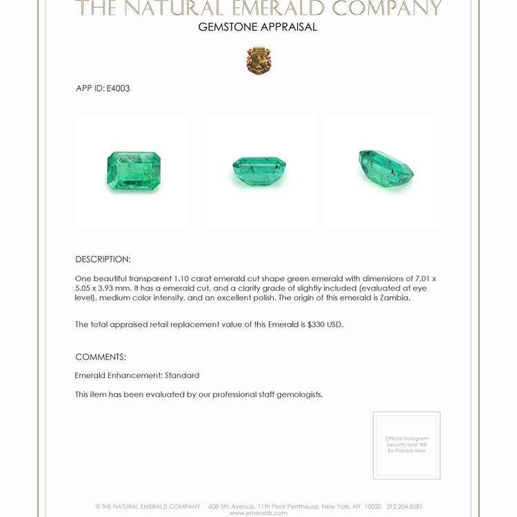 1.10 Ct. Emerald from Zambia