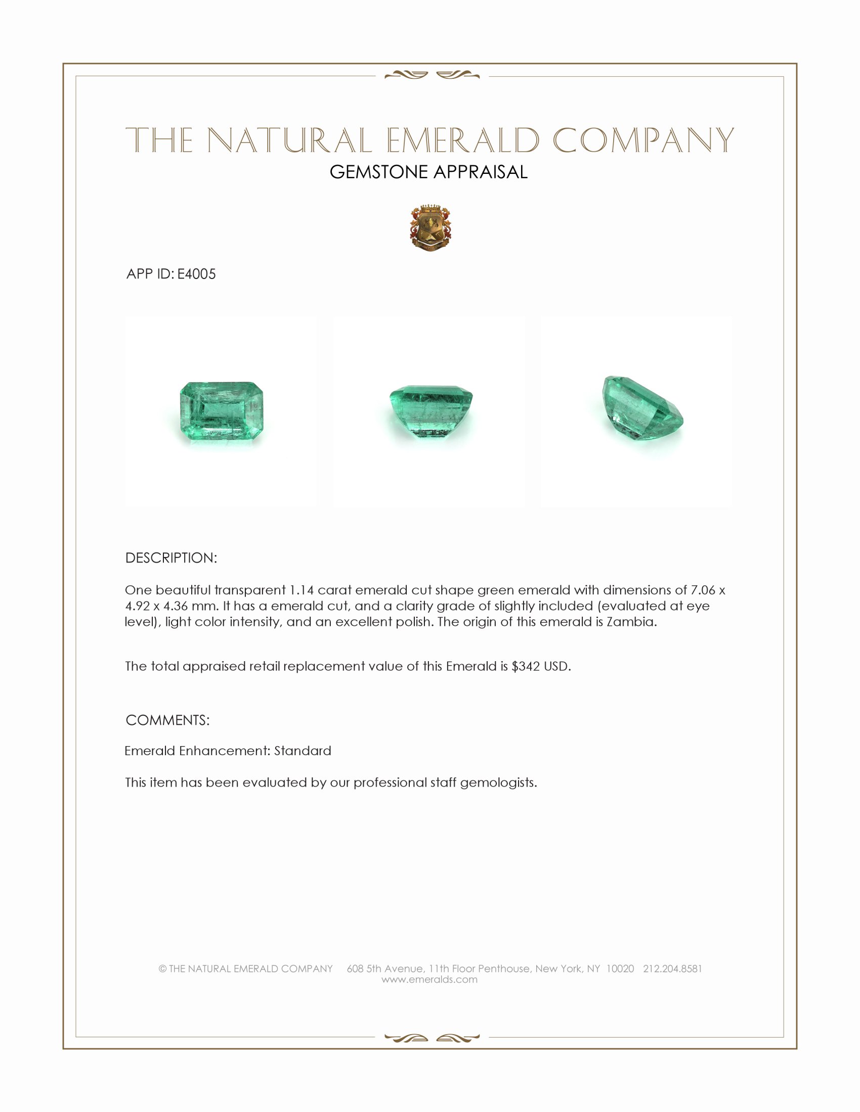 1.14 Ct. Emerald from Zambia