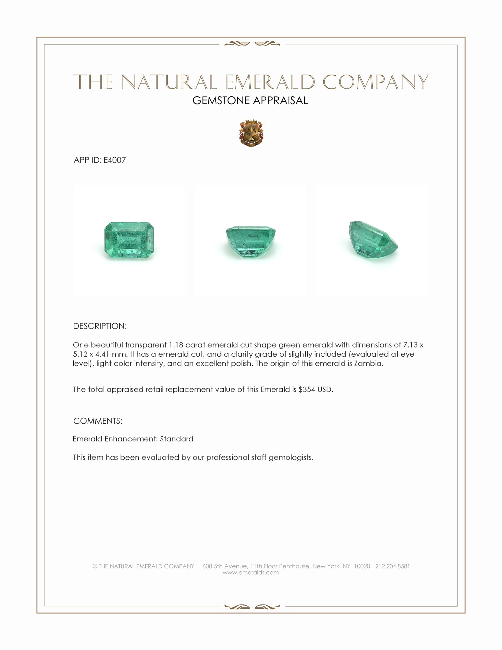 1.18 Ct. Emerald from Zambia