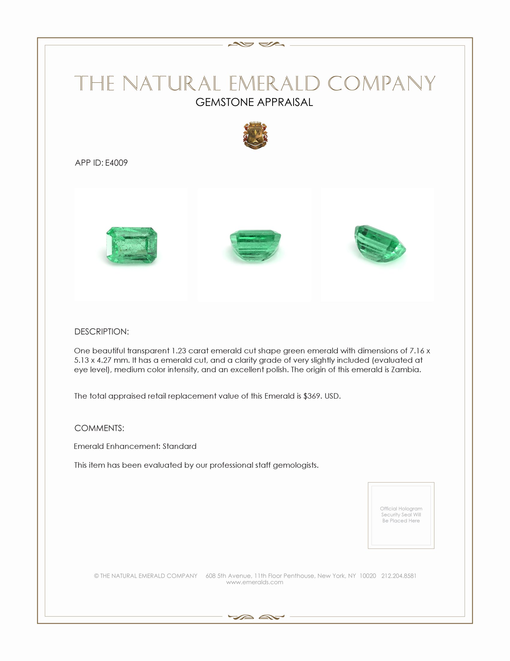 1.23 Ct. Emerald from Zambia