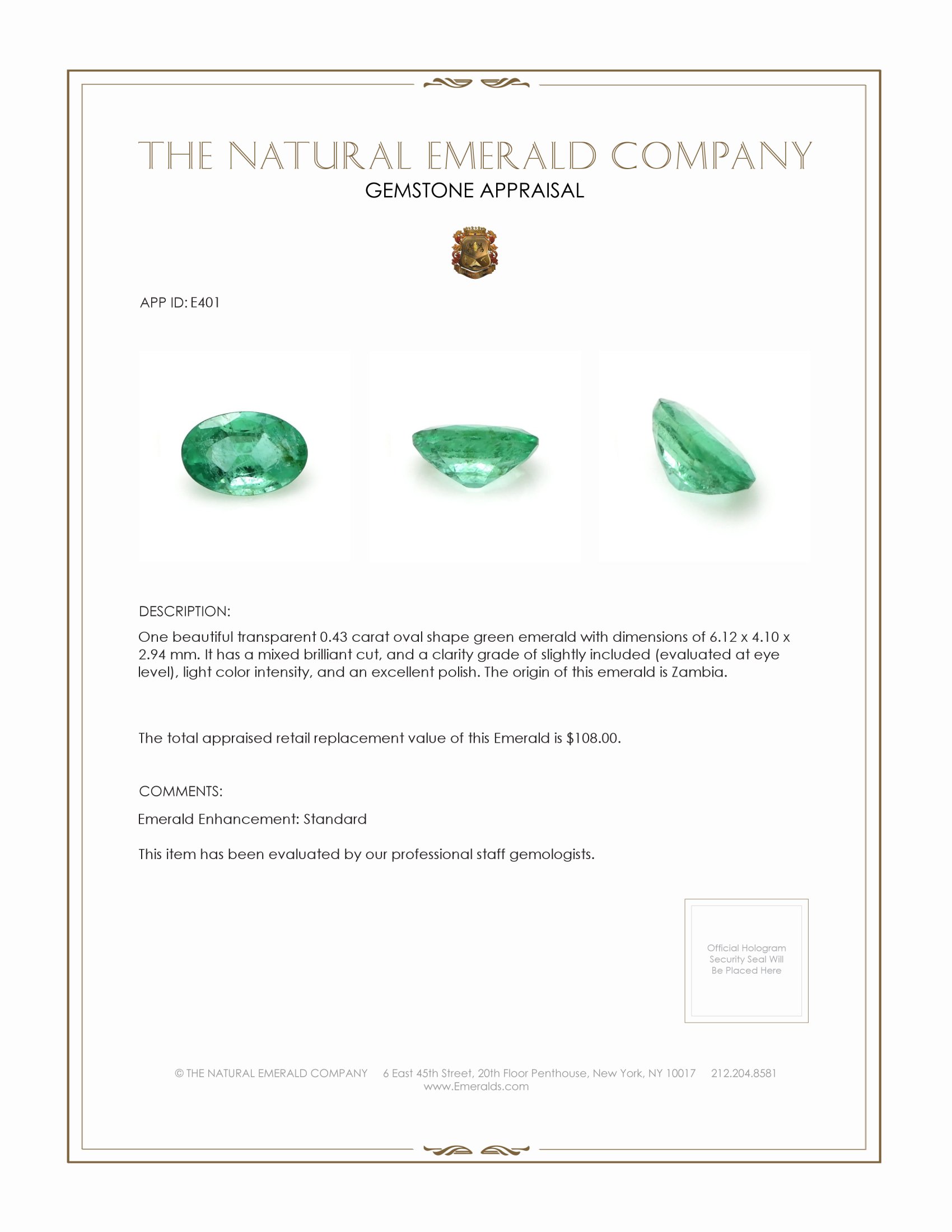 0.43 Ct. Emerald from Zambia
