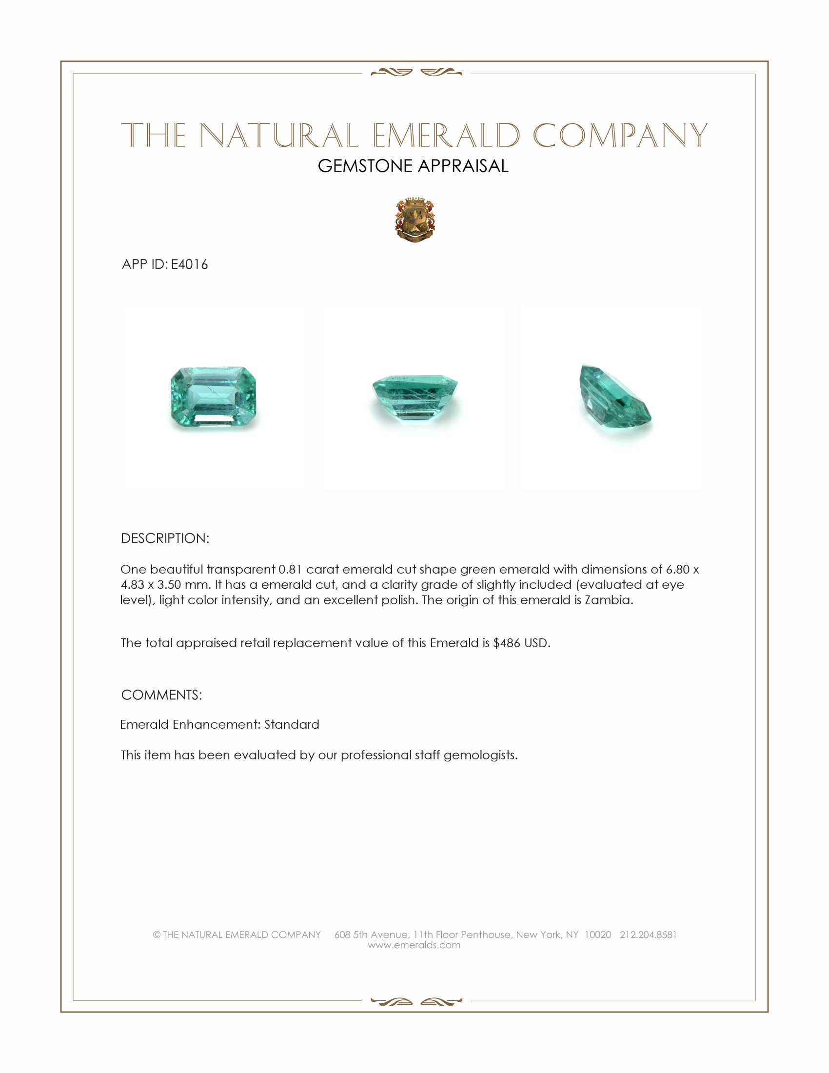 0.81 Ct. Emerald from Zambia