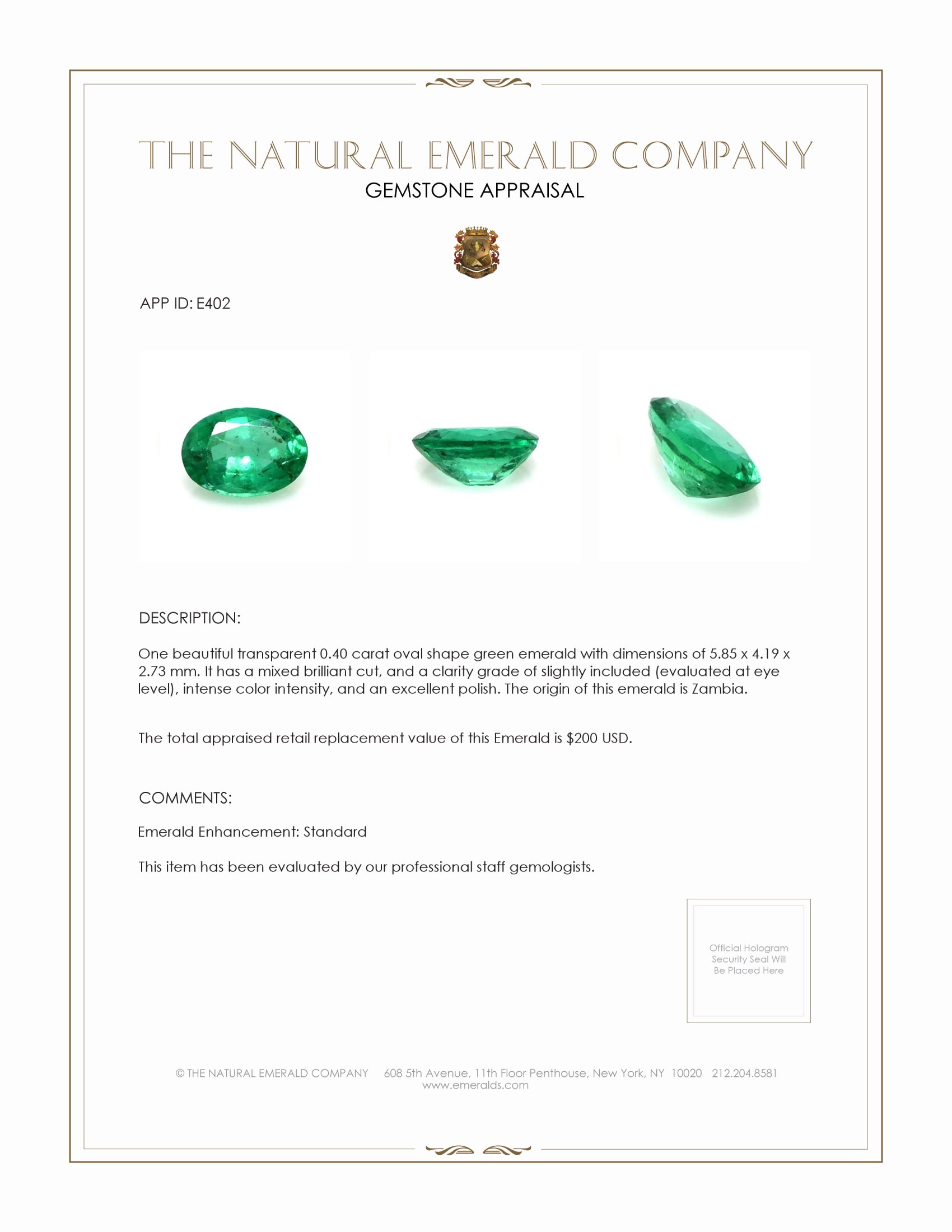 0.40 Ct. Emerald from Zambia