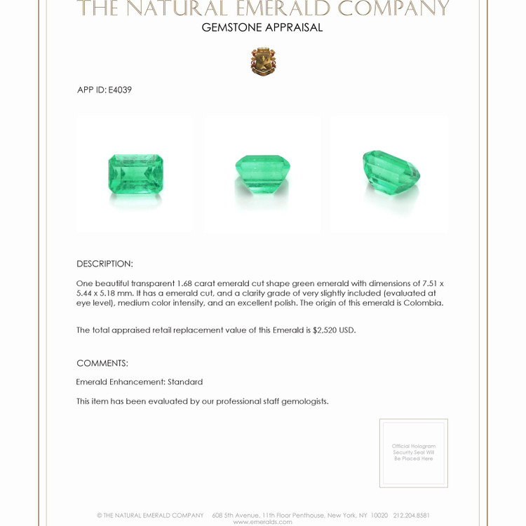 1.68 Ct. Emerald from Colombia