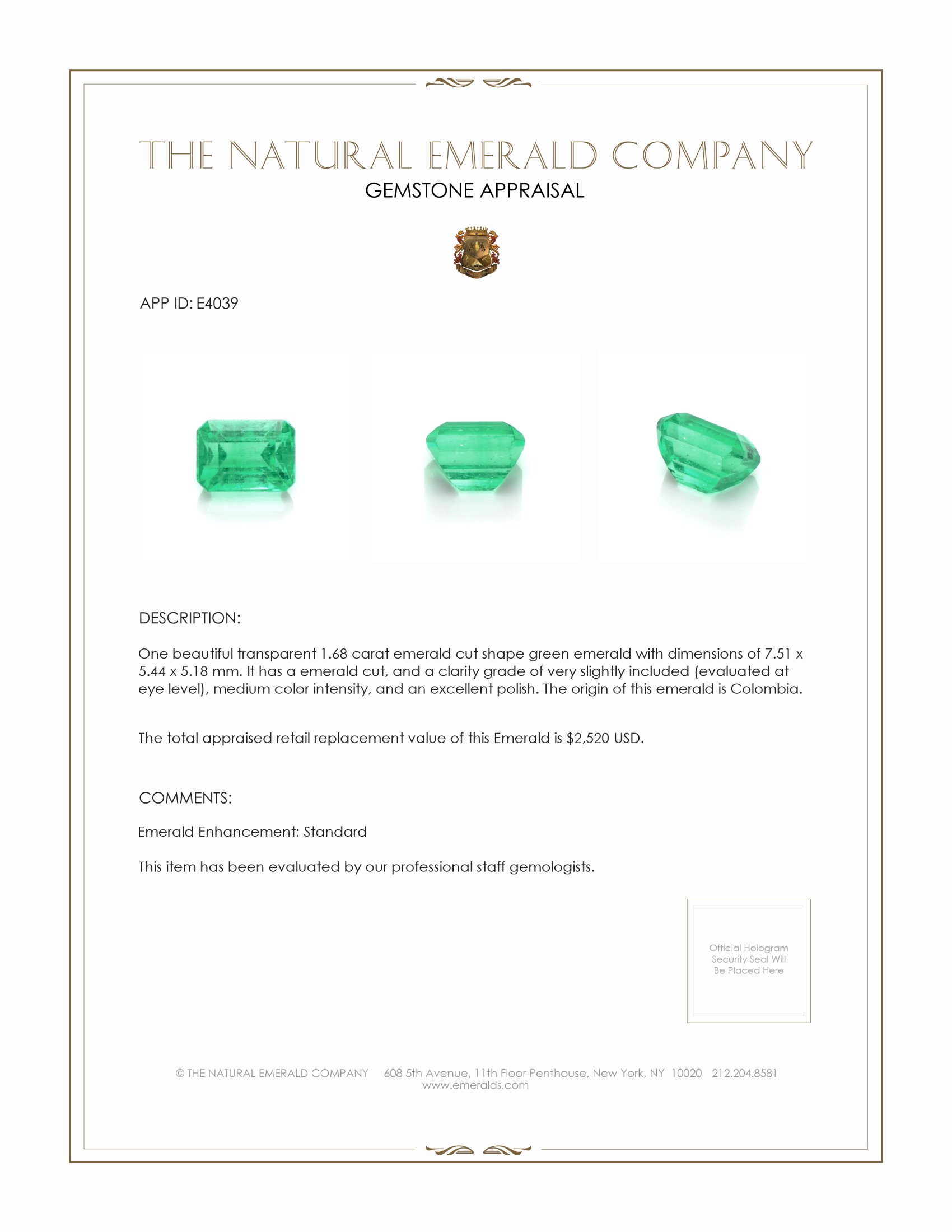 1.68 Ct. Emerald from Colombia