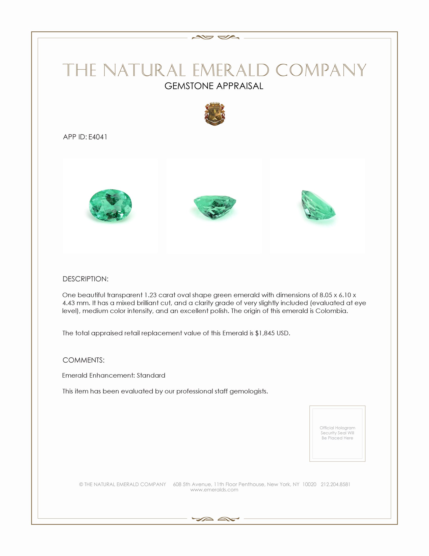 1.23 Ct. Emerald from Colombia