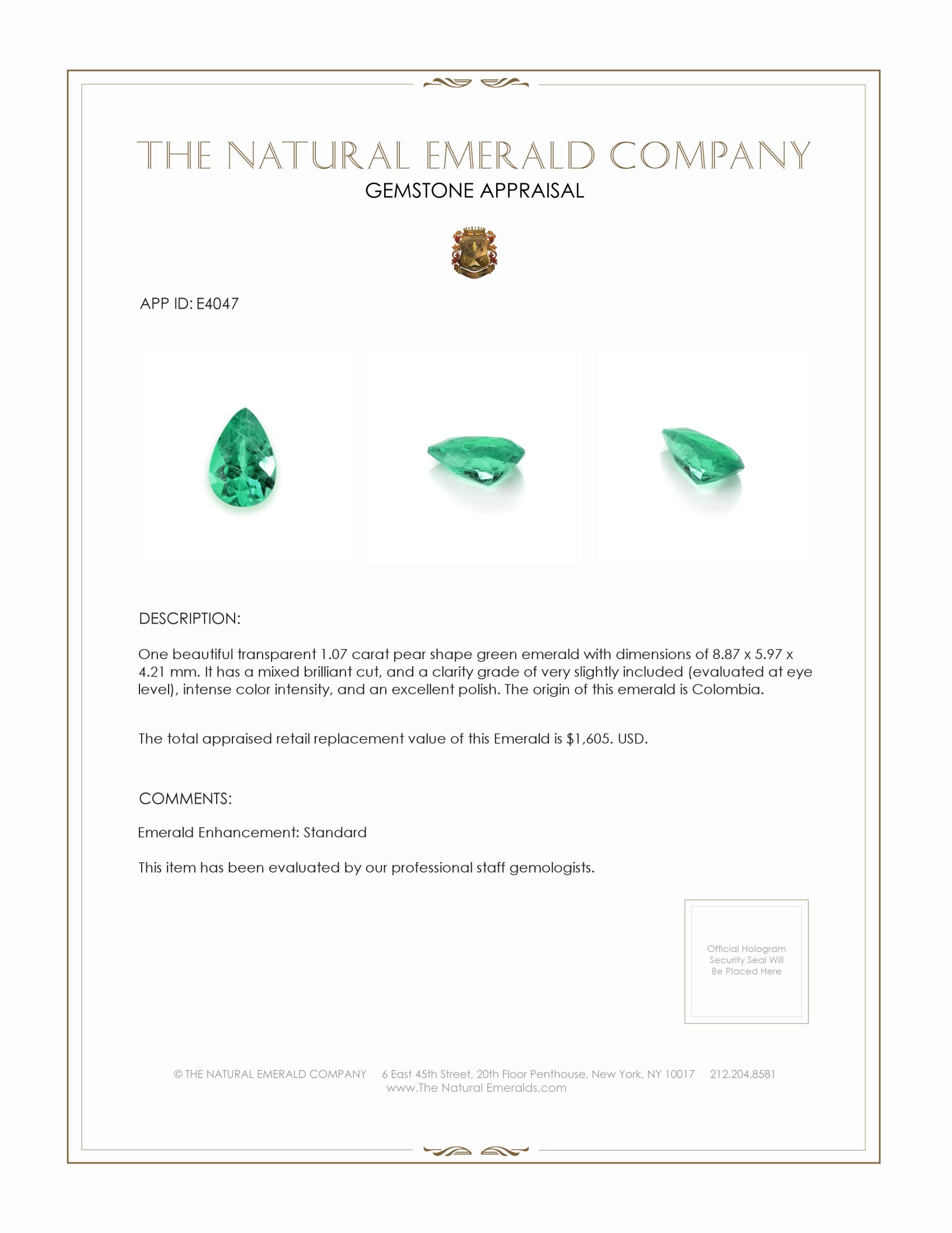 1.07 Ct. Emerald from Colombia