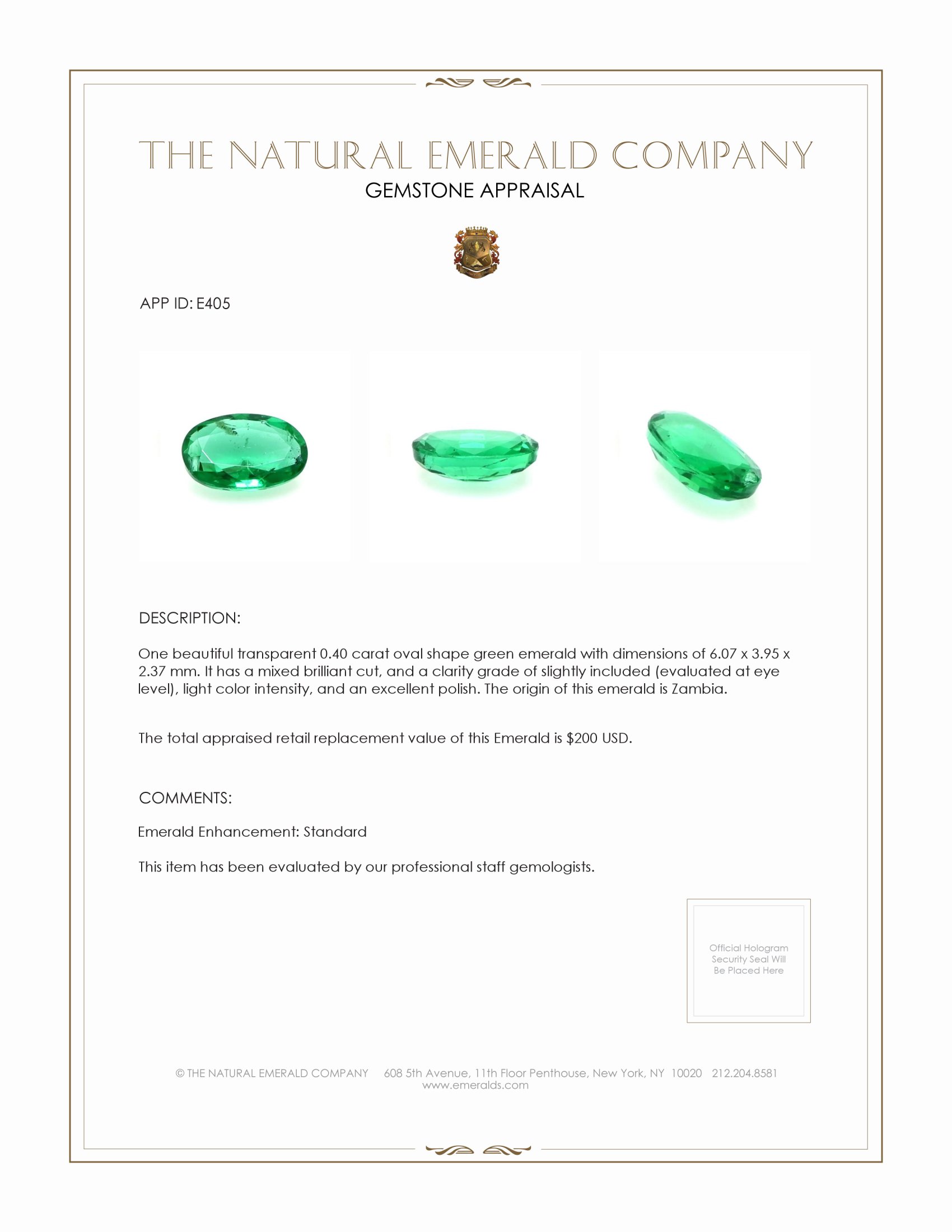 0.40 Ct. Emerald from Zambia