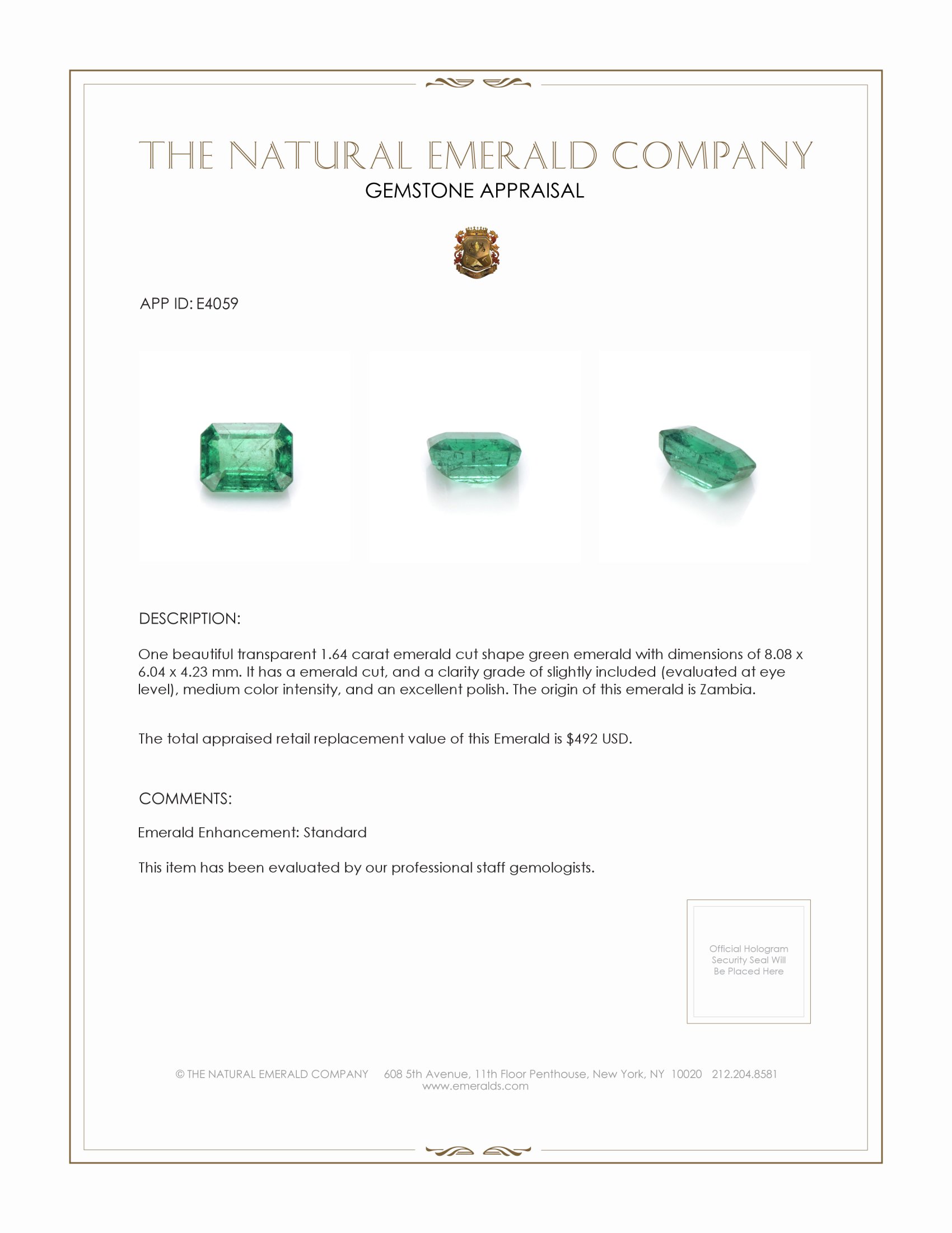 1.64 Ct. Emerald from Zambia