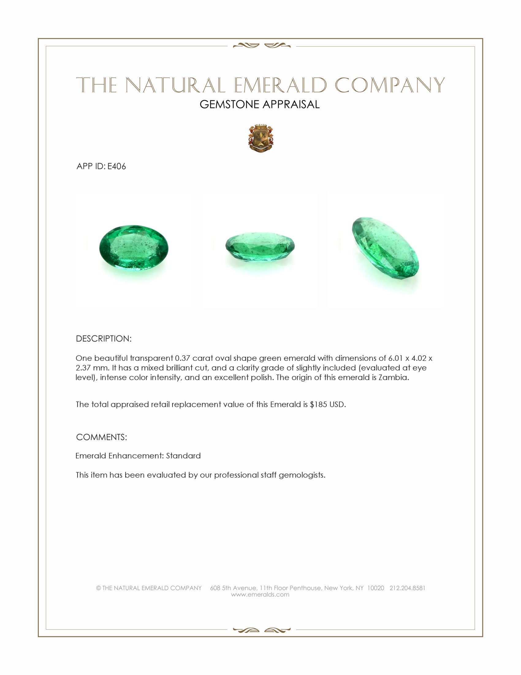 0.37 Ct. Emerald from Zambia