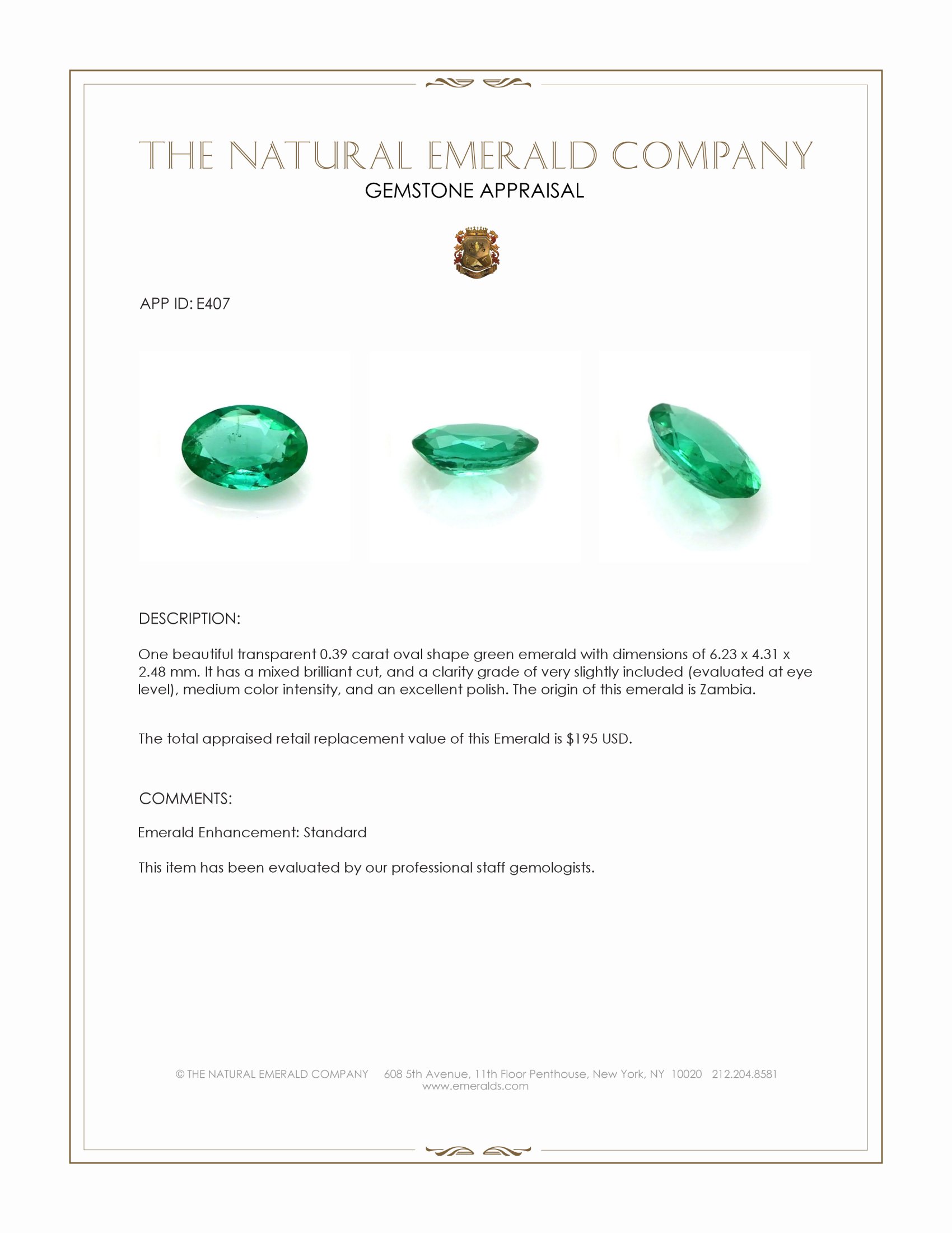 0.39 Ct. Emerald from Zambia