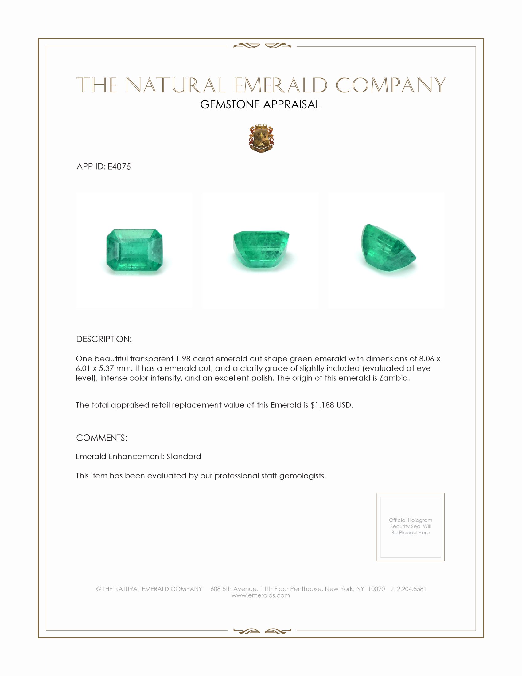 1.98 Ct. Emerald from Zambia