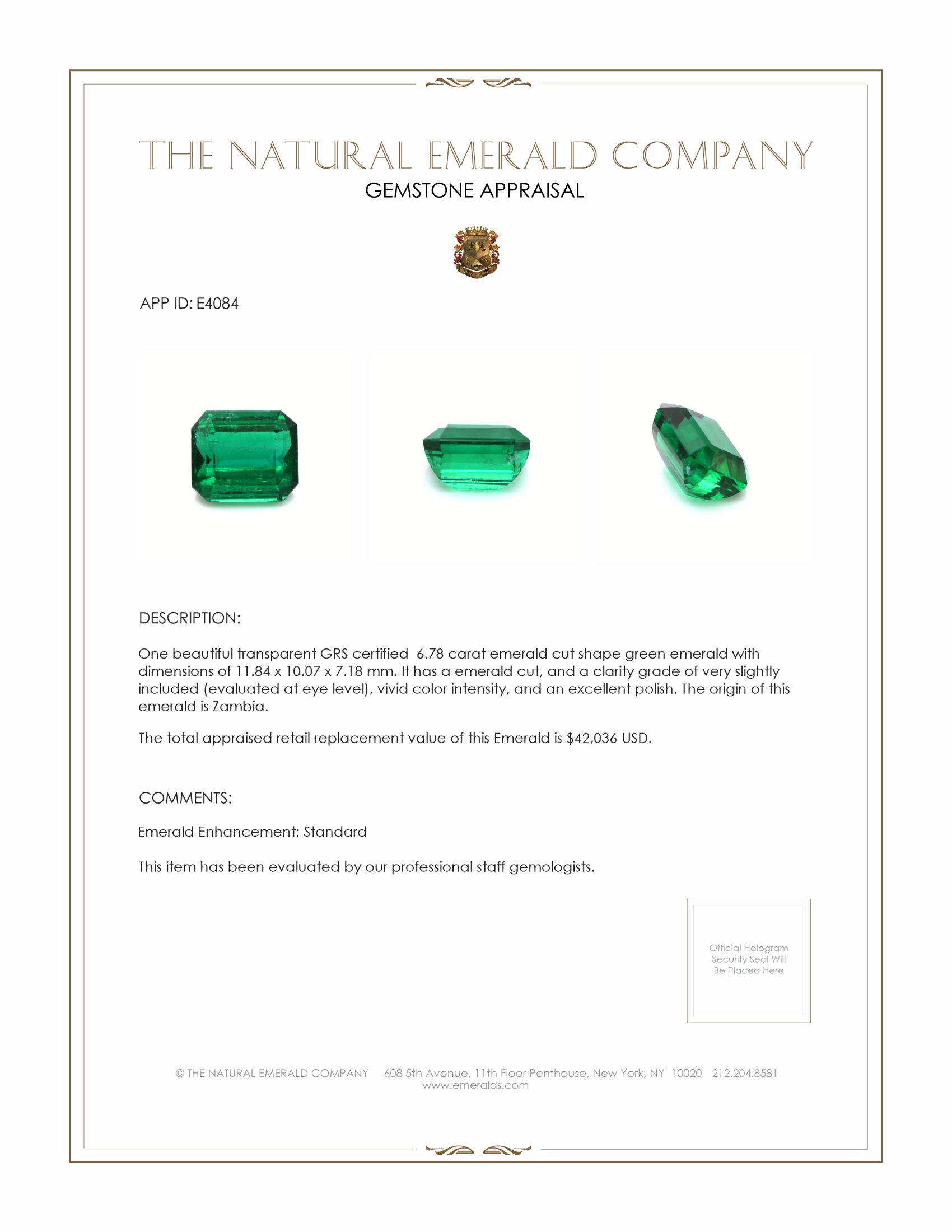 6.78 Ct. Emerald from Zambia