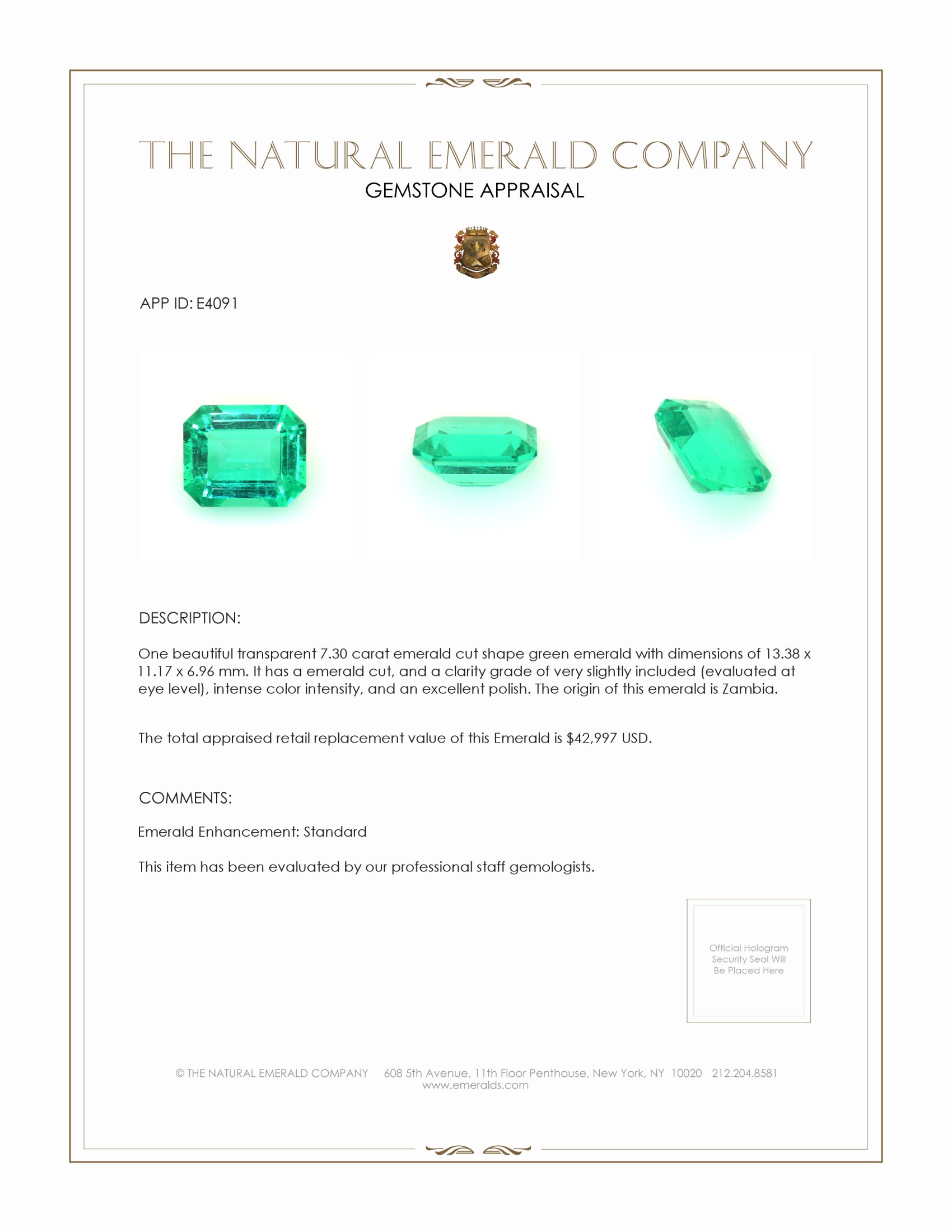 7.30 Ct. Emerald from Zambia