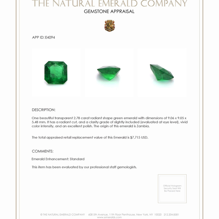 2.78 Ct. Emerald from Zambia