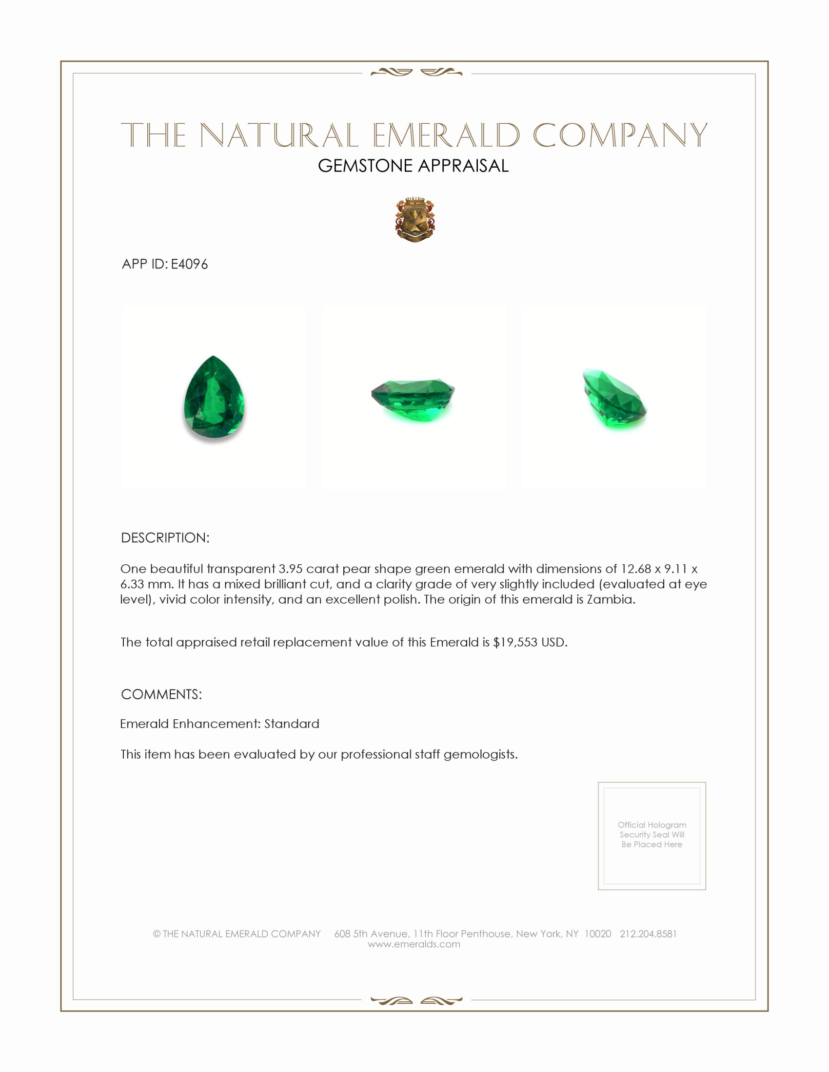3.95 Ct. Emerald from Zambia