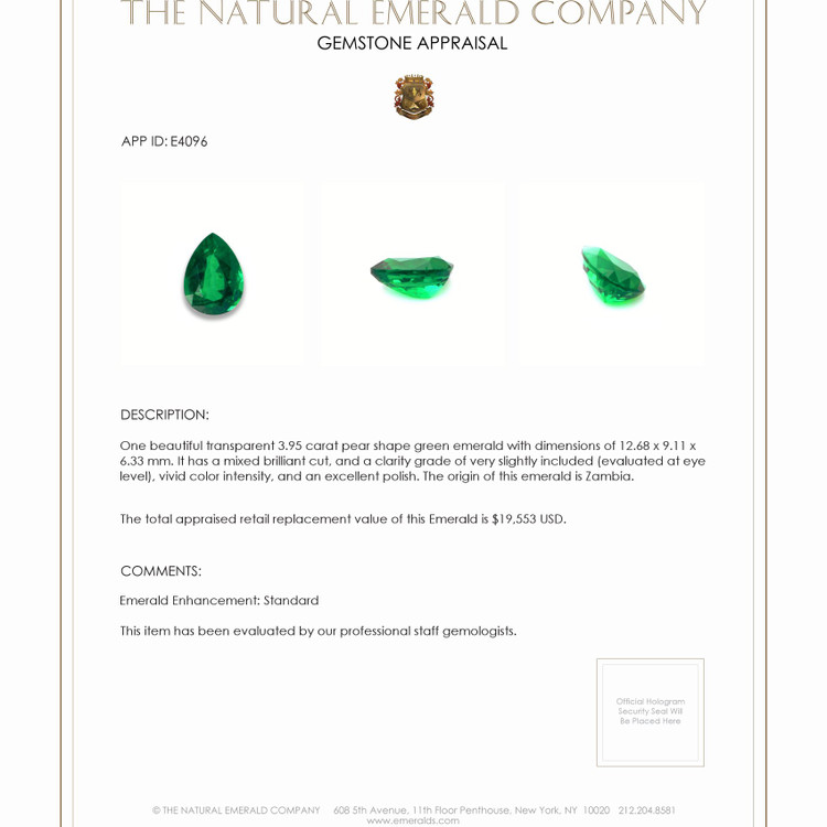 3.95 Ct. Emerald from Zambia