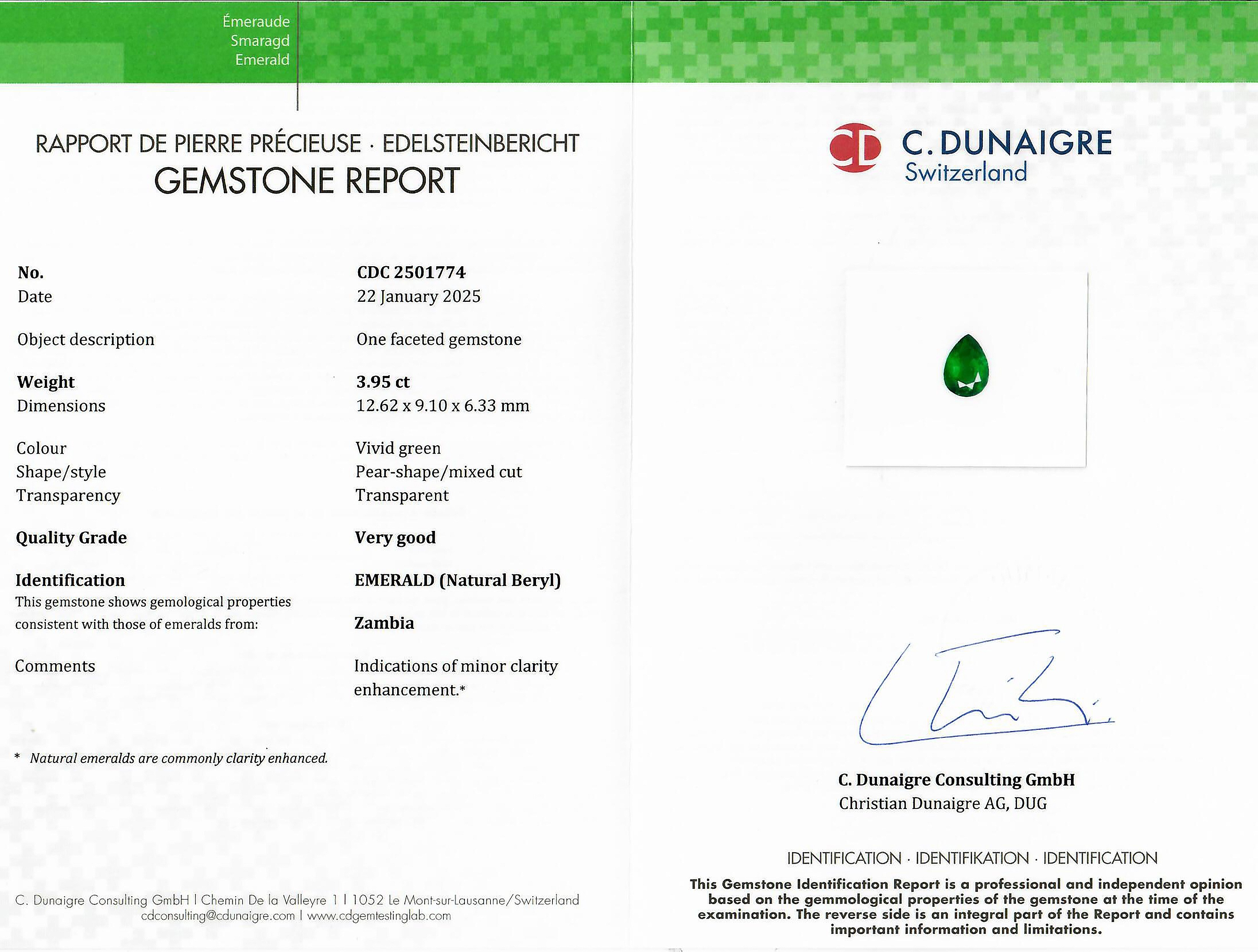 3.95 Ct. Emerald from Zambia