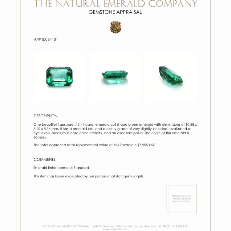 3.44 Ct. Emerald from Zambia