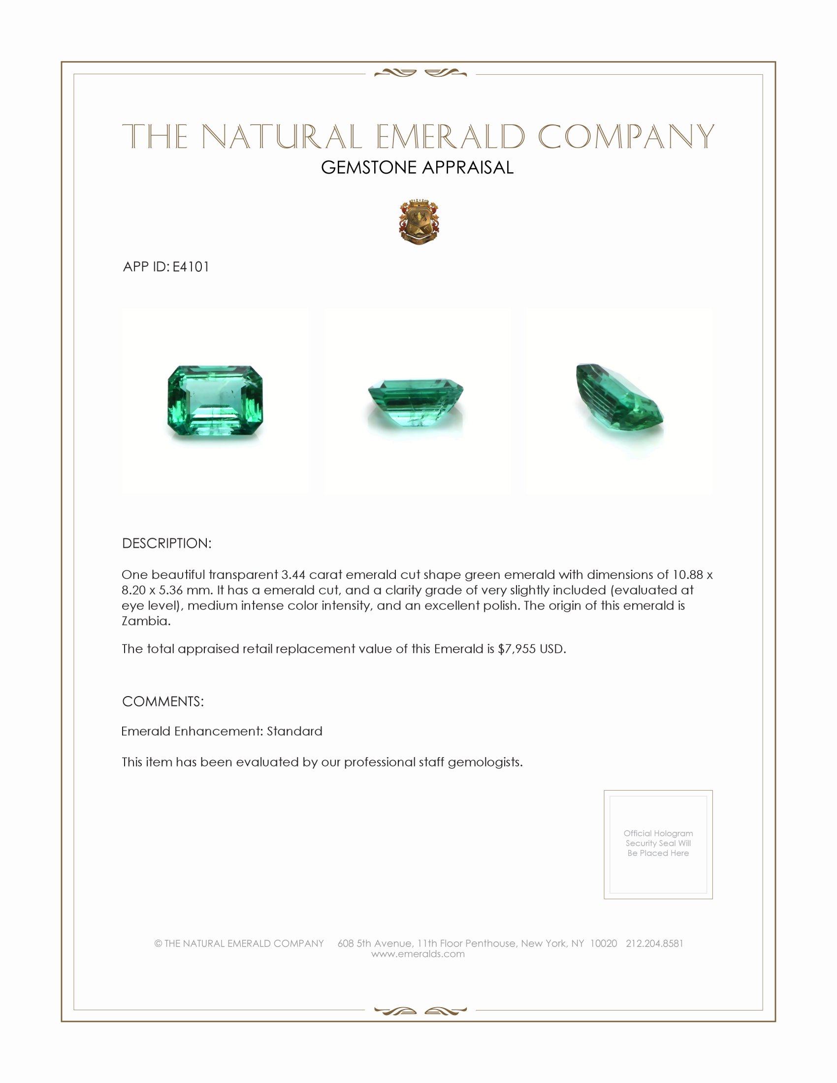 3.44 Ct. Emerald from Zambia