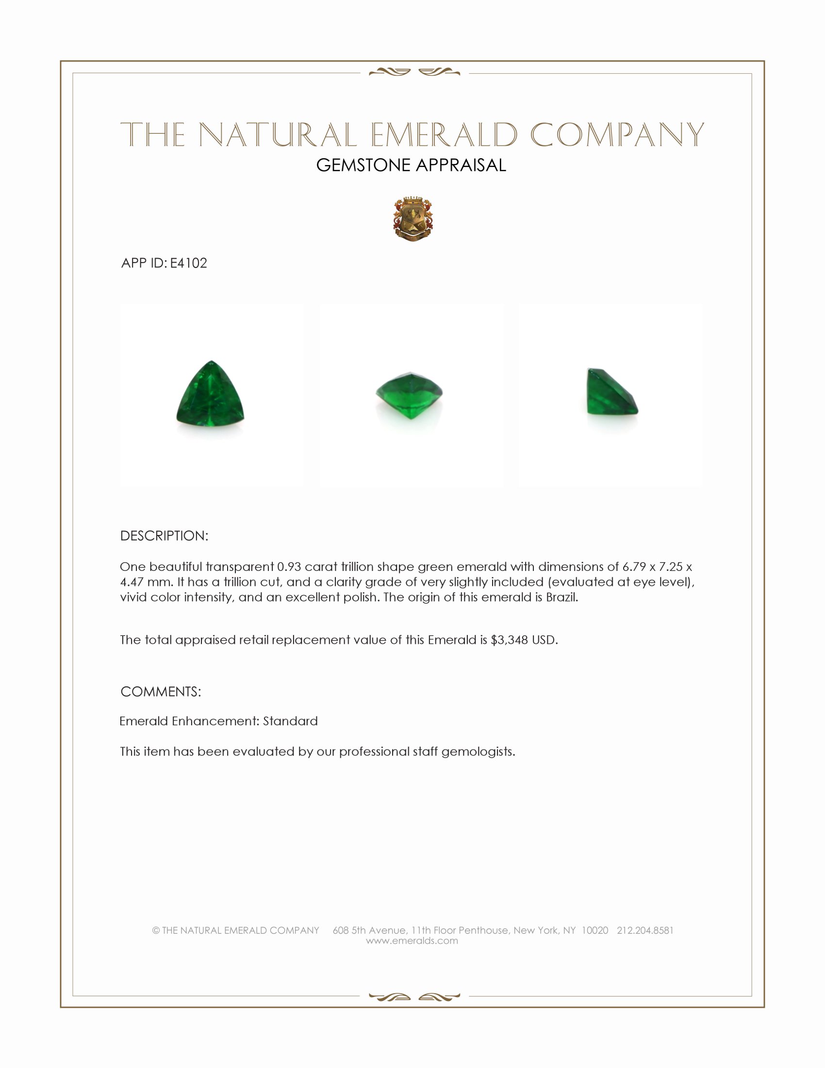 0.93 Ct. Emerald from Brazil