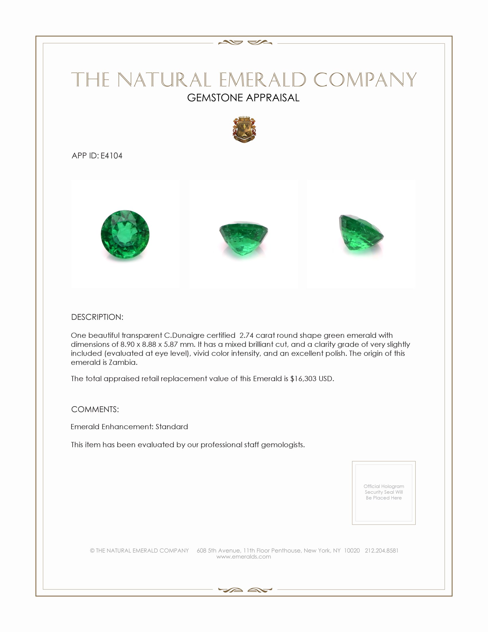2.74 Ct. Emerald from Zambia