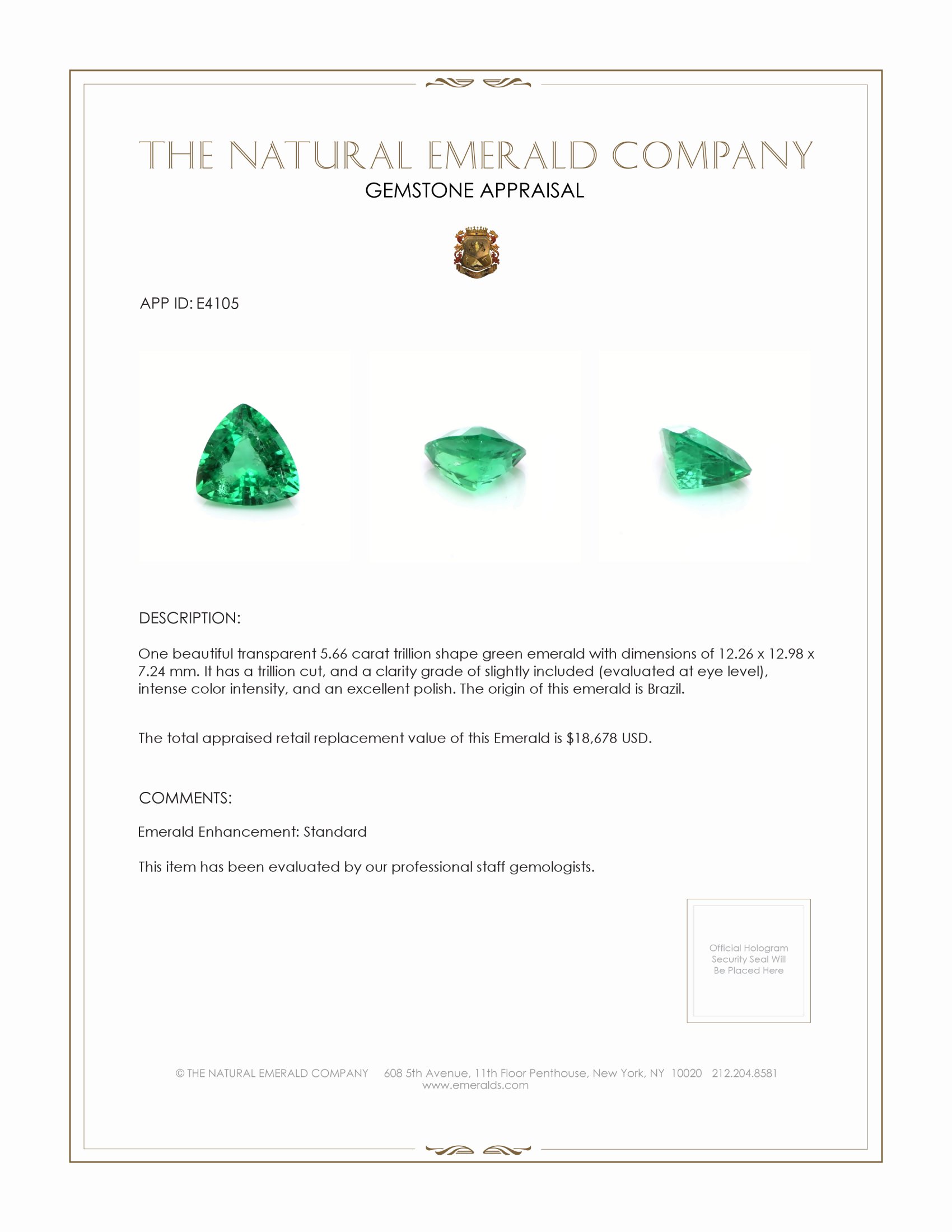 5.66 Ct. Emerald from Brazil