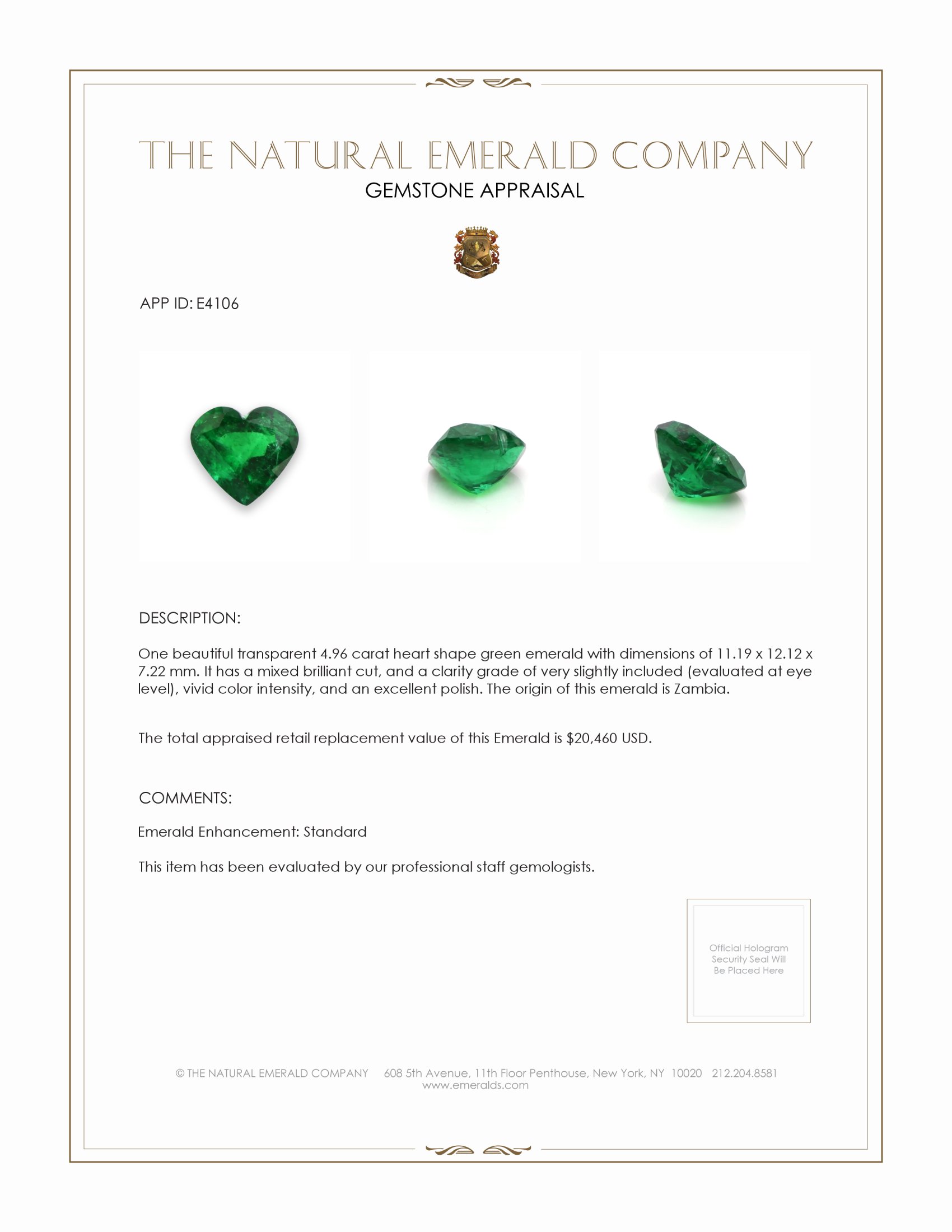 4.96 Ct. Emerald from Zambia