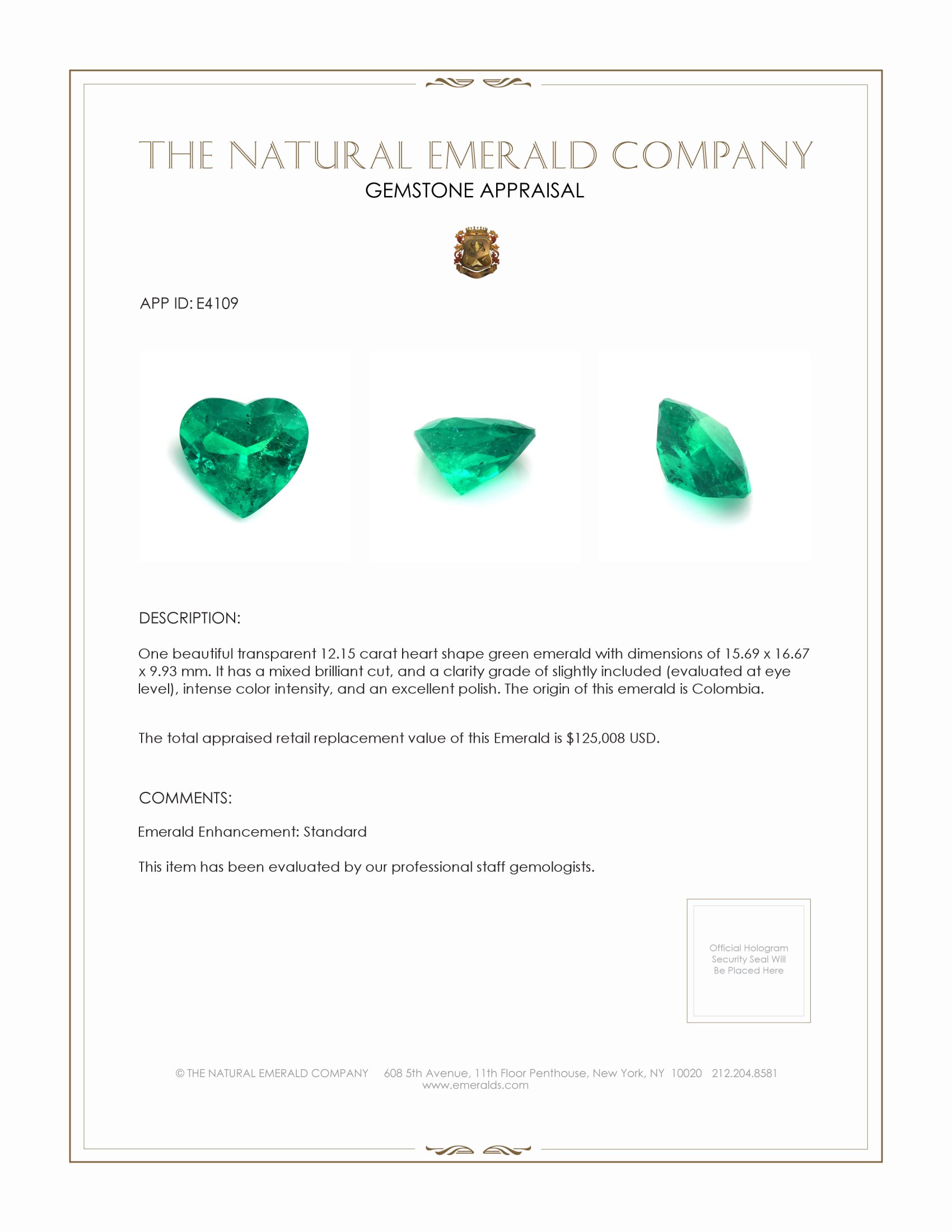 12.15 Ct. Emerald from Colombia
