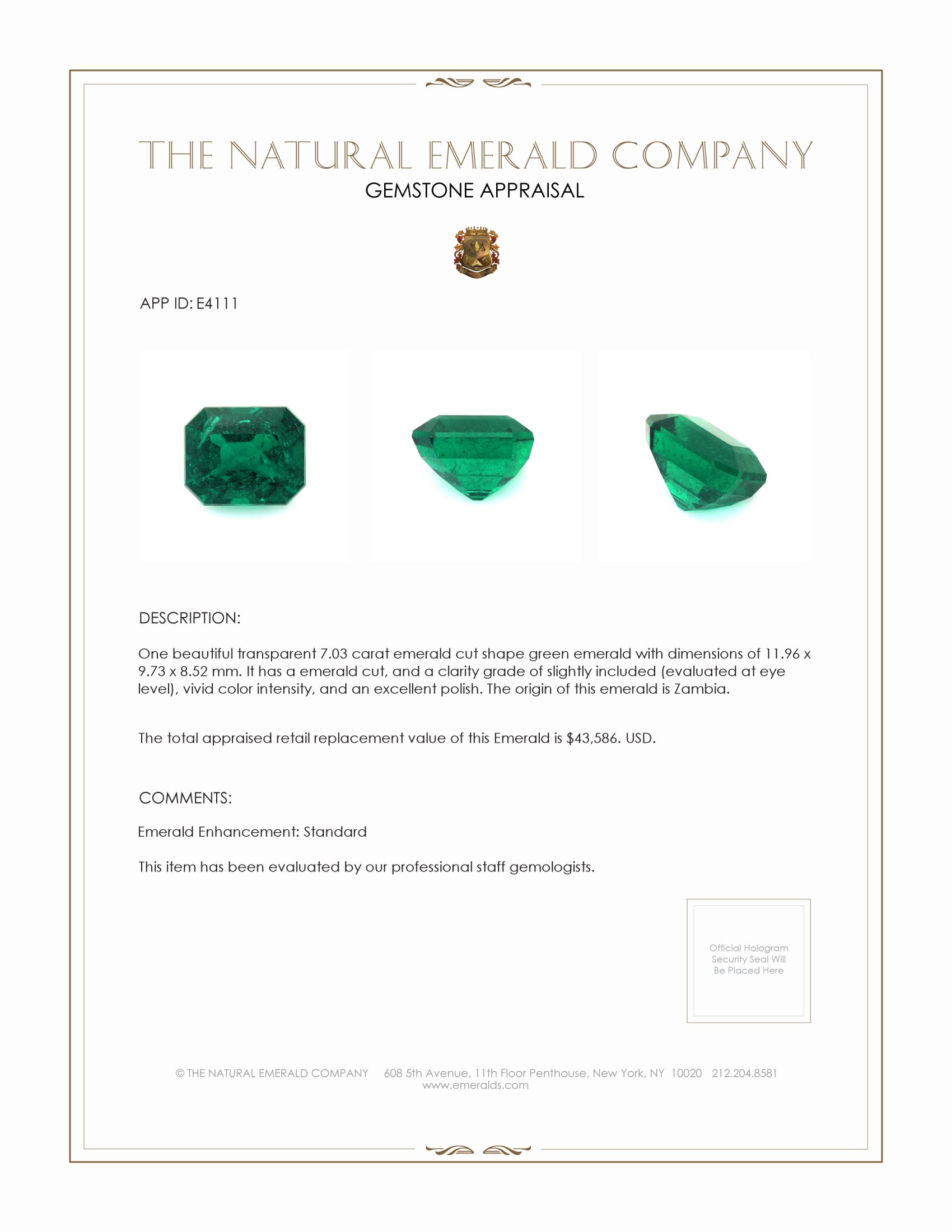7.03 Ct. Emerald from Zambia